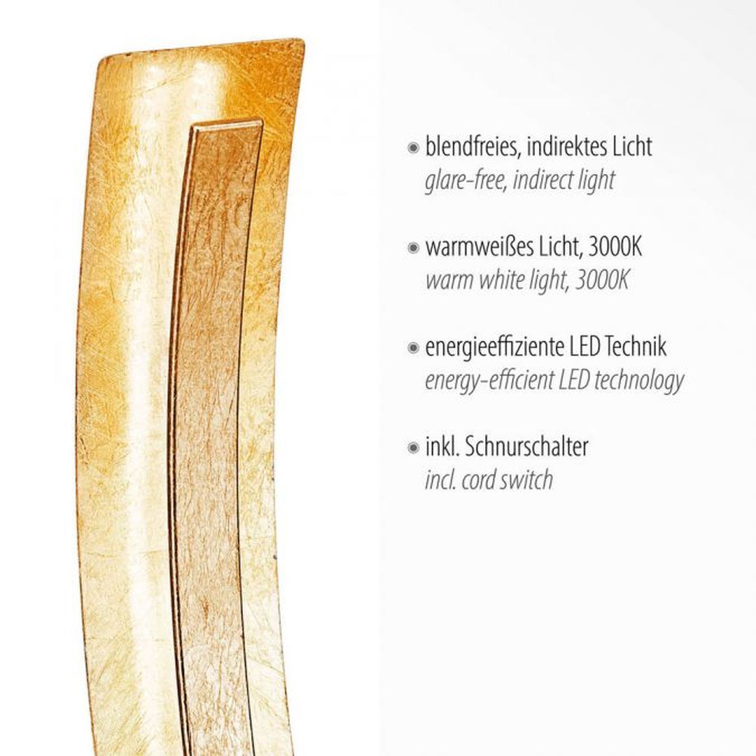 Elegante LED Tischlampe warmweiß 40,5 cm in Blattgold Text