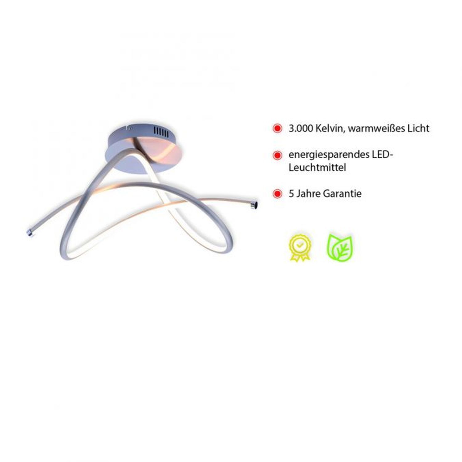 Geschwungene LED Deckenlampe in Stahl 3000 K warmweiß