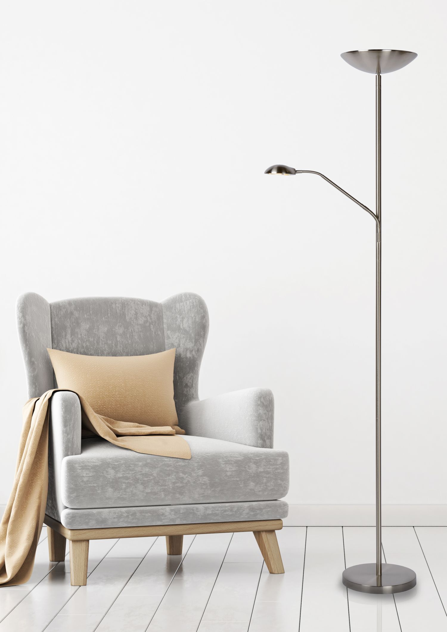 LED Deckenfluter Chrom 3000 K H:180 cm modern edel Lampe, Stuhl, Mobiliar, Stehlampe, Sessel