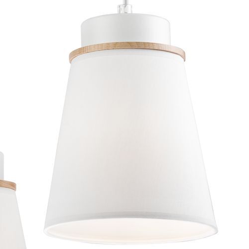 Pendelleuchte Weiß Holz Stoff Metall 4-flmg Lampe