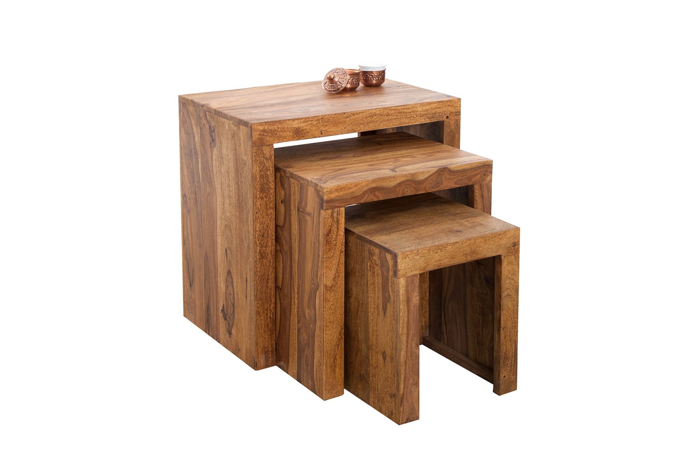 Set de 3 tables d'appoint en bois de sheesham naturel rectangulaire Holz, Mobiliar, Tabelle, Hartholz, Esstisch