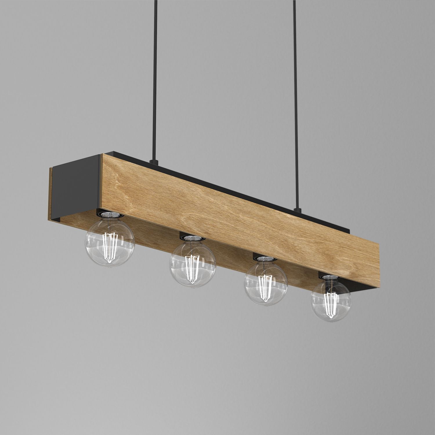 Pendelleuchte Holz Metall 4-flmg 76 cm in Schwarz Natur Leuchter, Lampe, Leuchte, Deckenleuchte