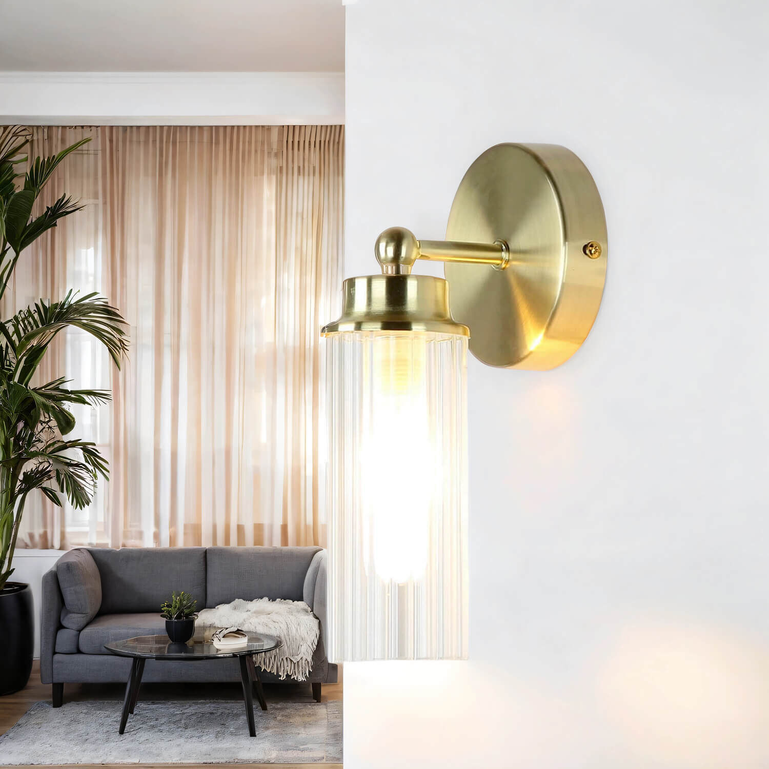 Wandlampe, Messing, Gold, Glas, Wohnzimmer