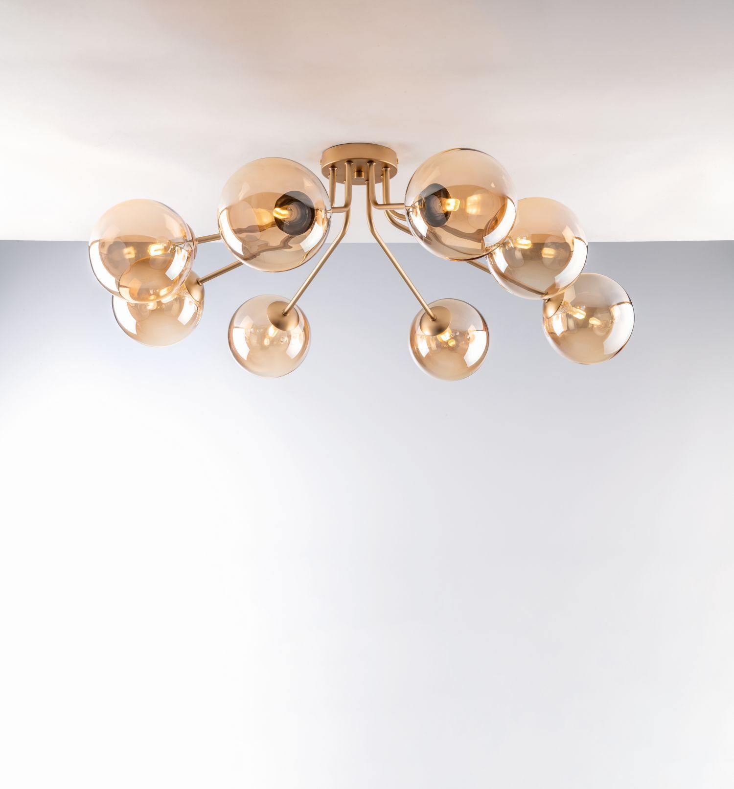 Deckenlampe Glas Metall Messing Champagner L:88 cm G9 Leuchter, Lampe, Deckenleuchte