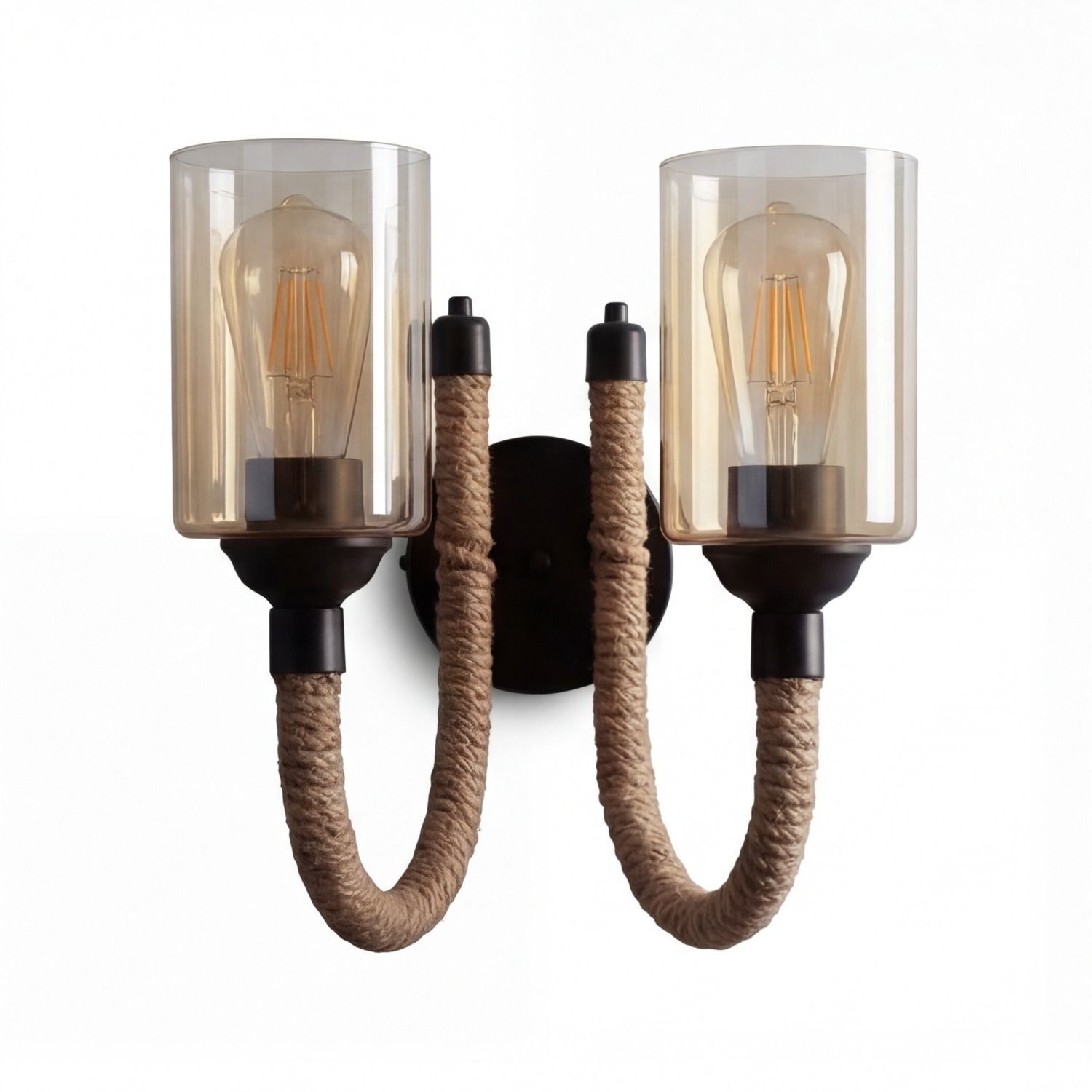 Wandlampe Metall Rauchglas E27 B: 40 cm 2-flammig Wandlampe, Zweiflammig, Glühbirben, gewebter Draht, Wandhalterung