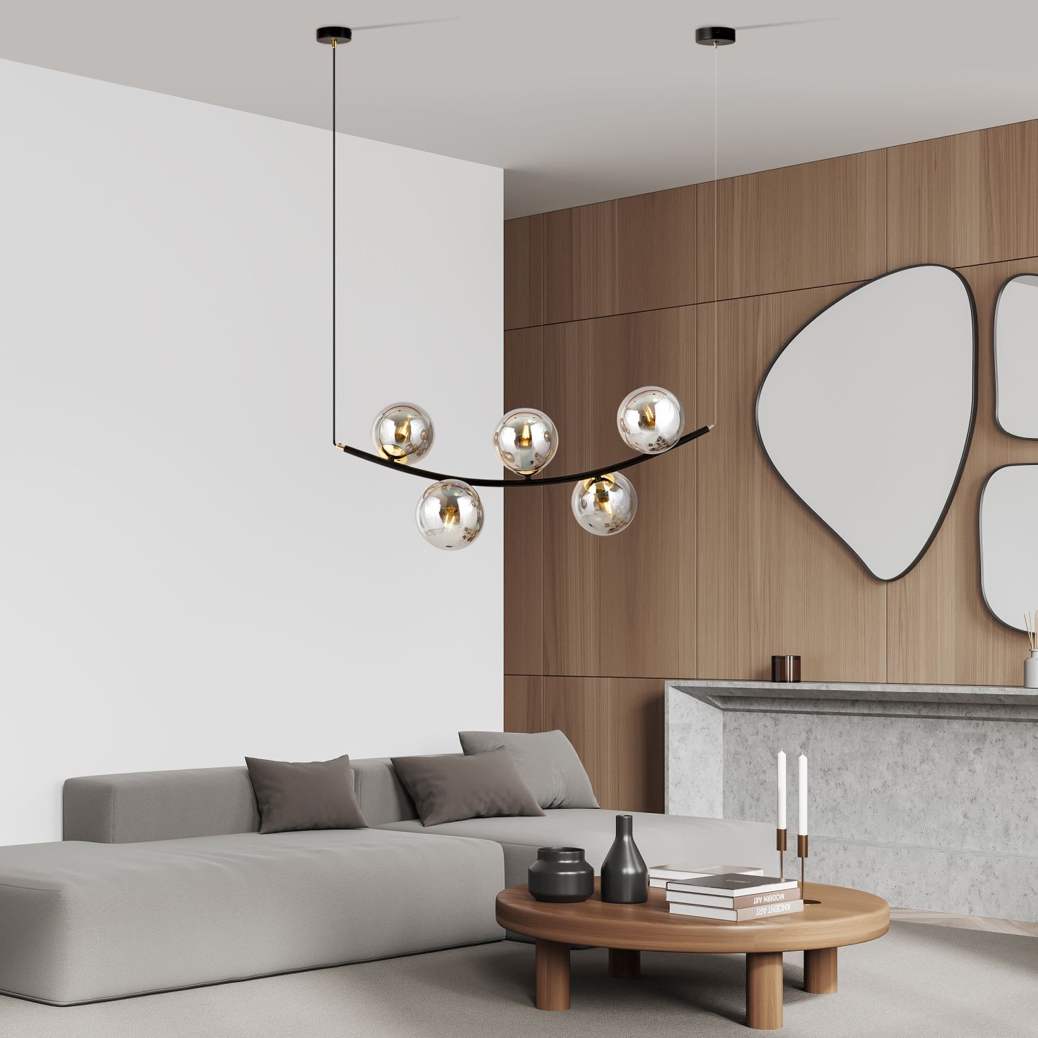 Pendelleuchte Rauchglas Metall B: 80 cm H: max. 1 m 5x E14 Drinnen, Innenarchitektur, Wohnzimmer, Dekoration Ihres Zuhauses, Lampe