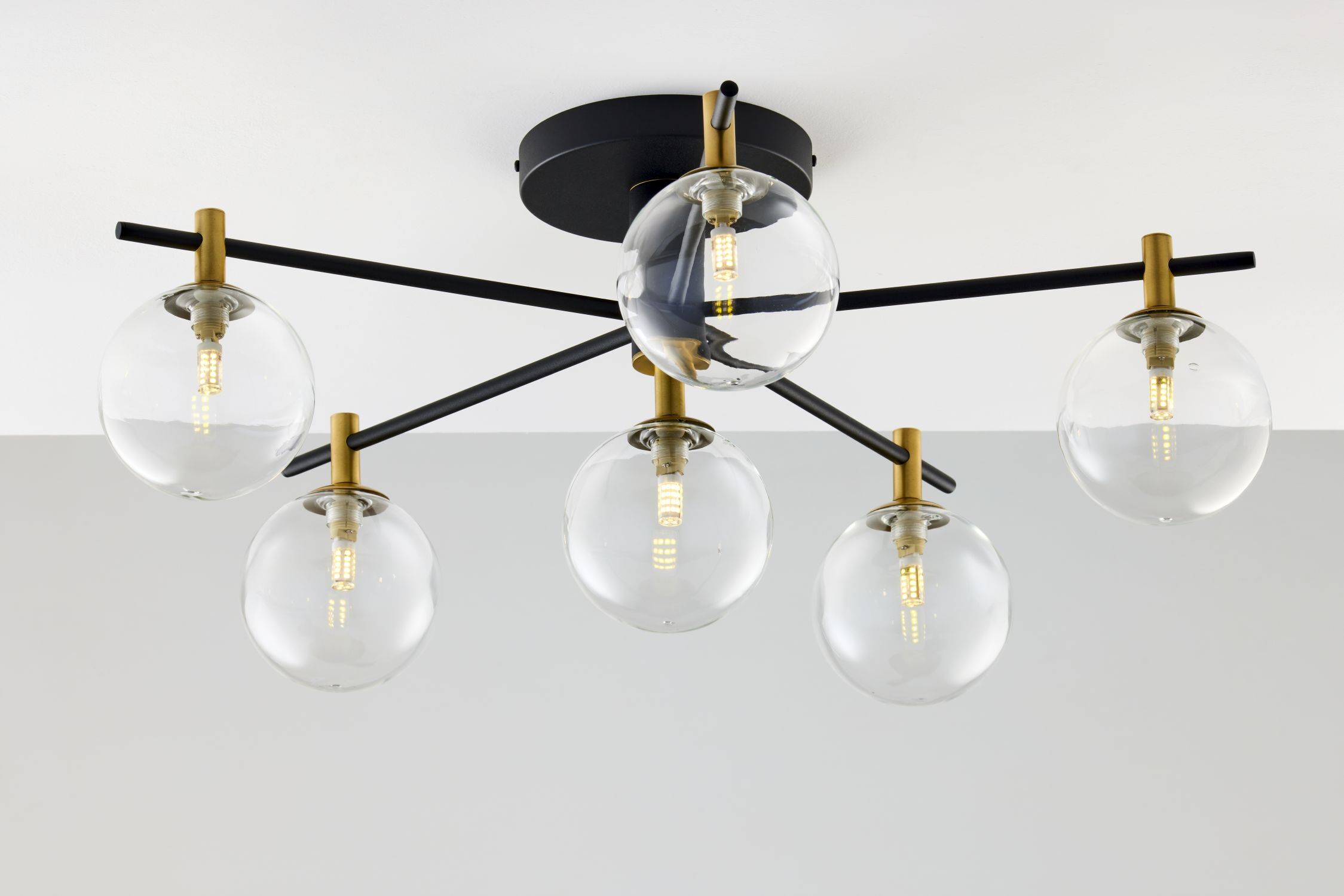 Deckenlampe Metall Glas G9 B:76 cm in Schwarz Gold Leuchter, Lampe, Leuchte, Deckenventilator, Elektrisches Gerät