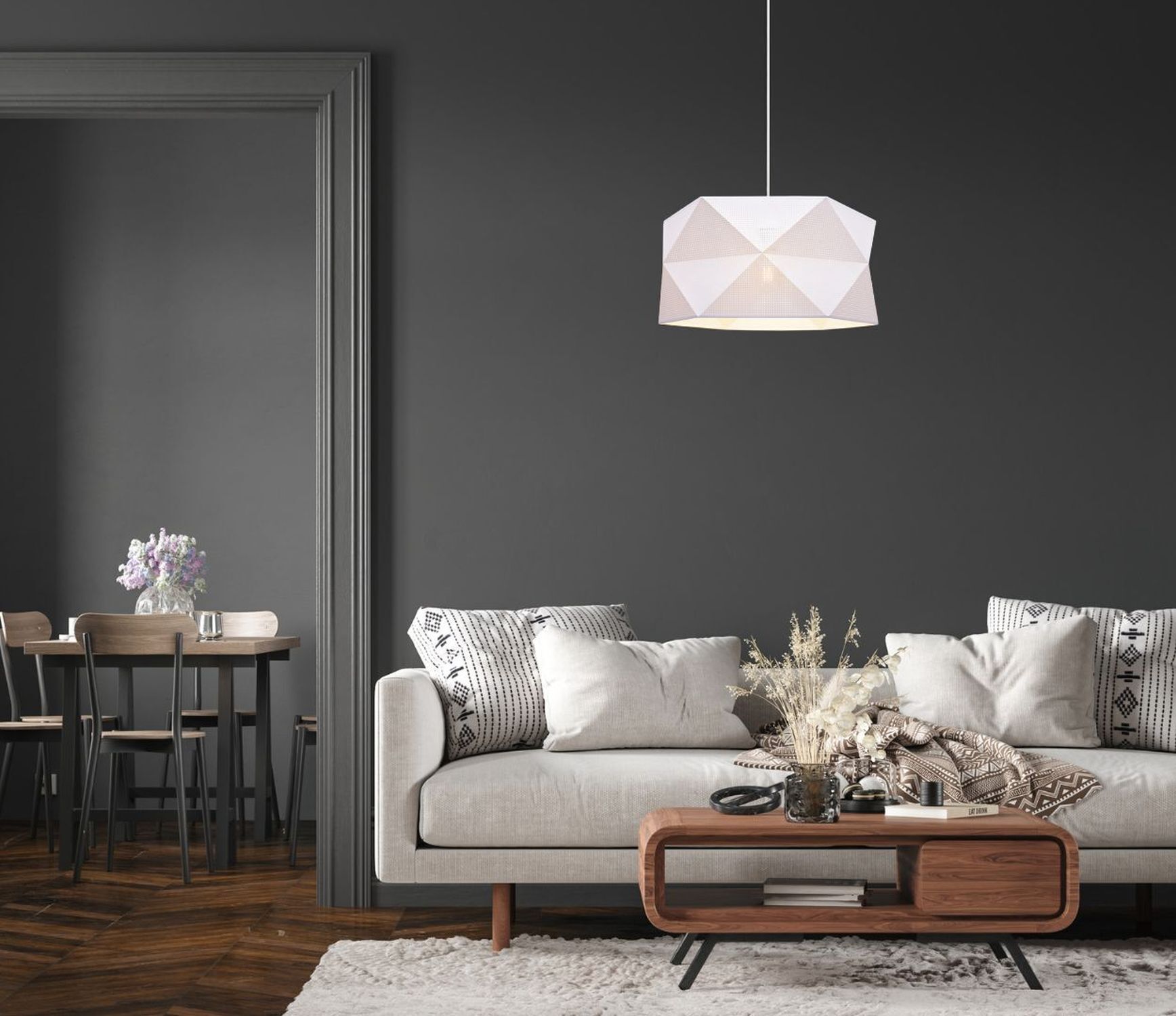 deko-lampe, pendelleuchte, geometrisch, wohnzimmer, helles licht