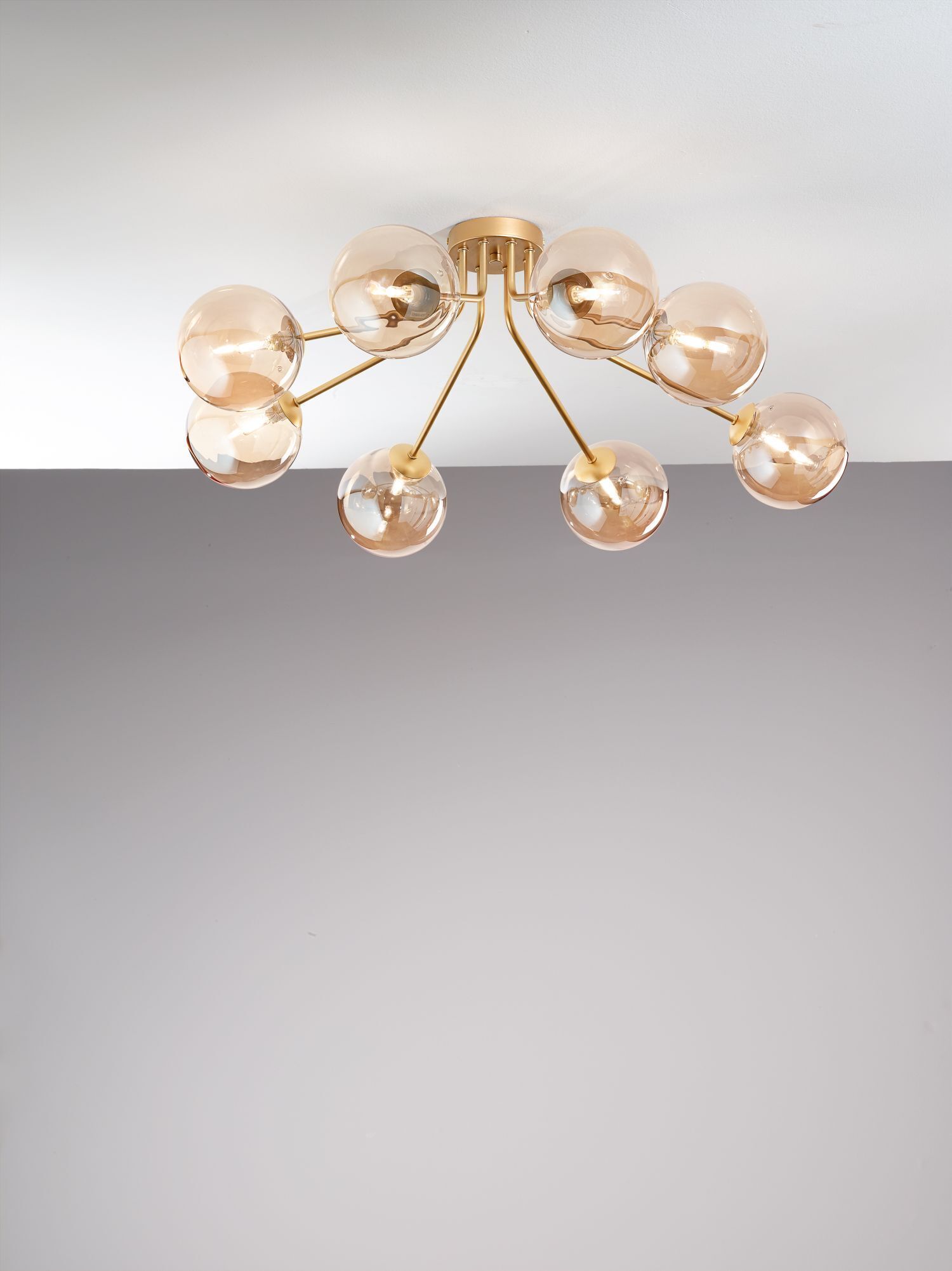 Deckenlampe Glas Metall Messing Champagner L:88 cm G9 Leuchter, Lampe, Deckenleuchte