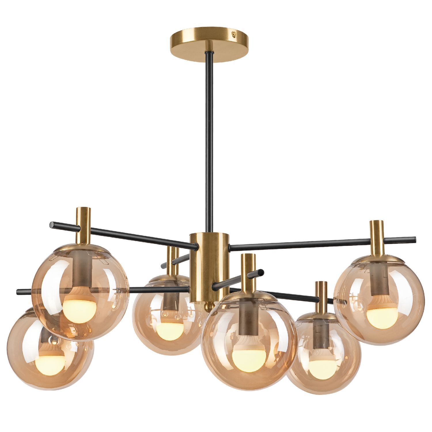 Deckenlampe Glas Metall in Gold Schwarz 6-flmg Modern Leuchter, Lampe, Leuchte, Deckenventilator, Elektrisches Gerät