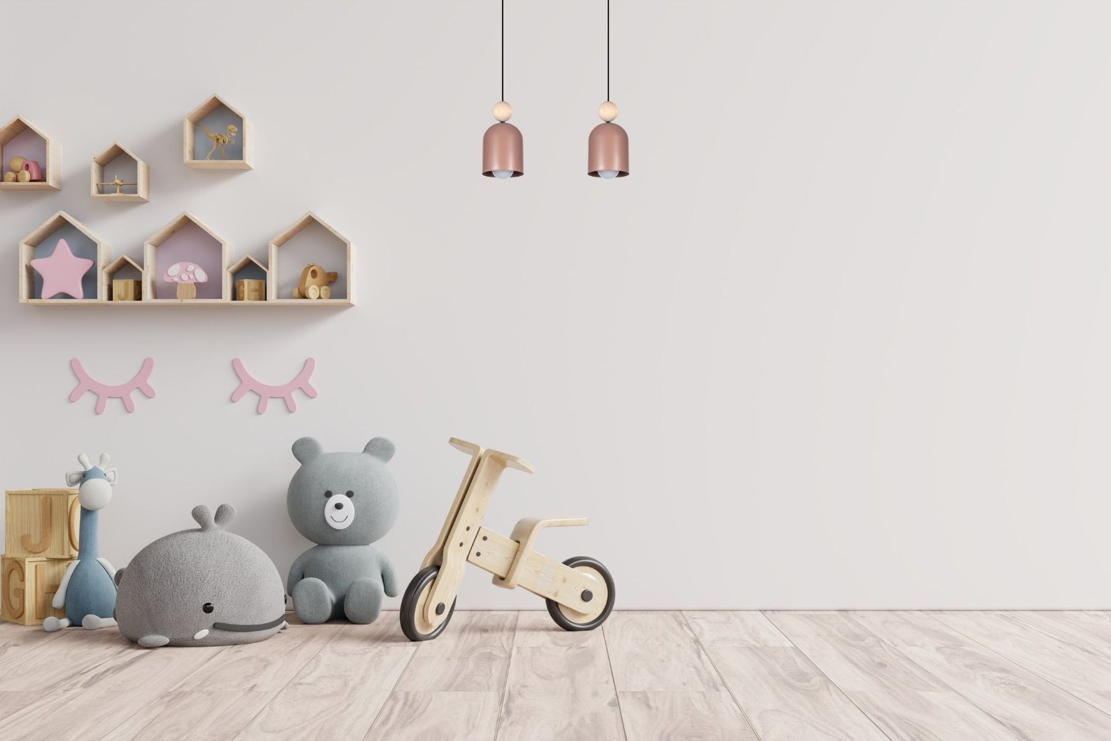 Pendelleuchte Pink Metall Holz 2-flammig E27 46 cm lang Dekoration für Zuhause