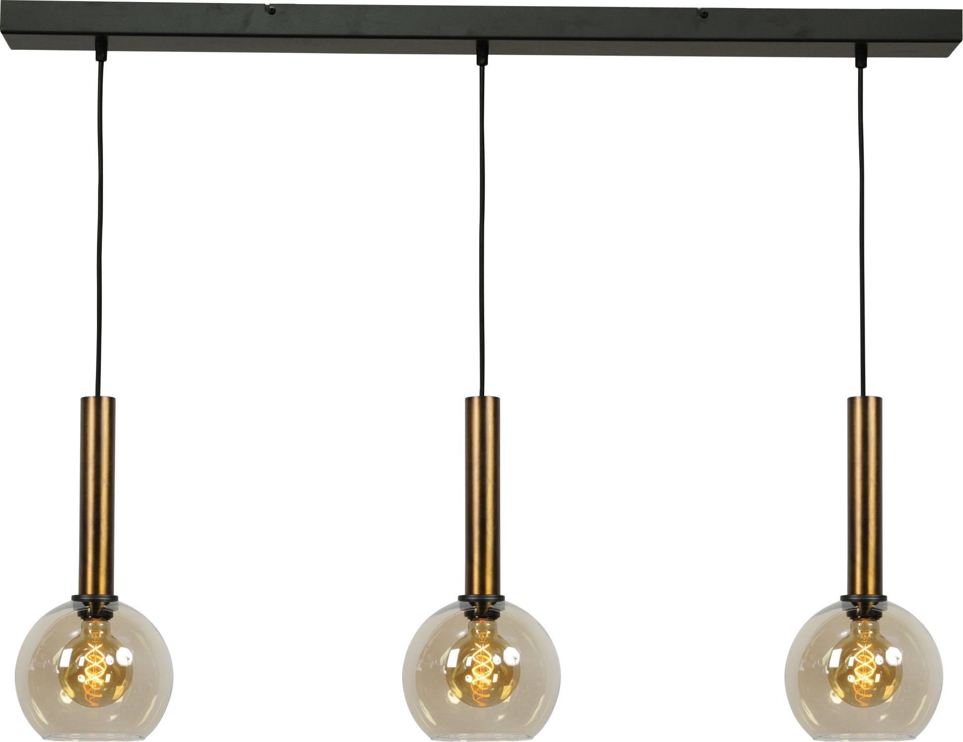 Pendelleuchte Messing Schwarz 3-flammig E27 Glas Metall