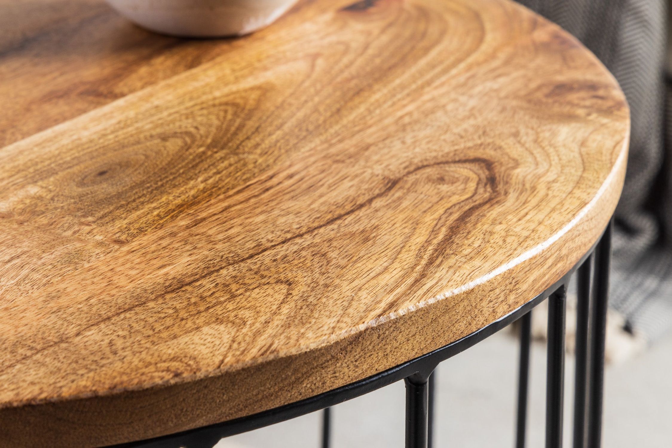 Table basse mangue bois métal Ø 50 cm ronde