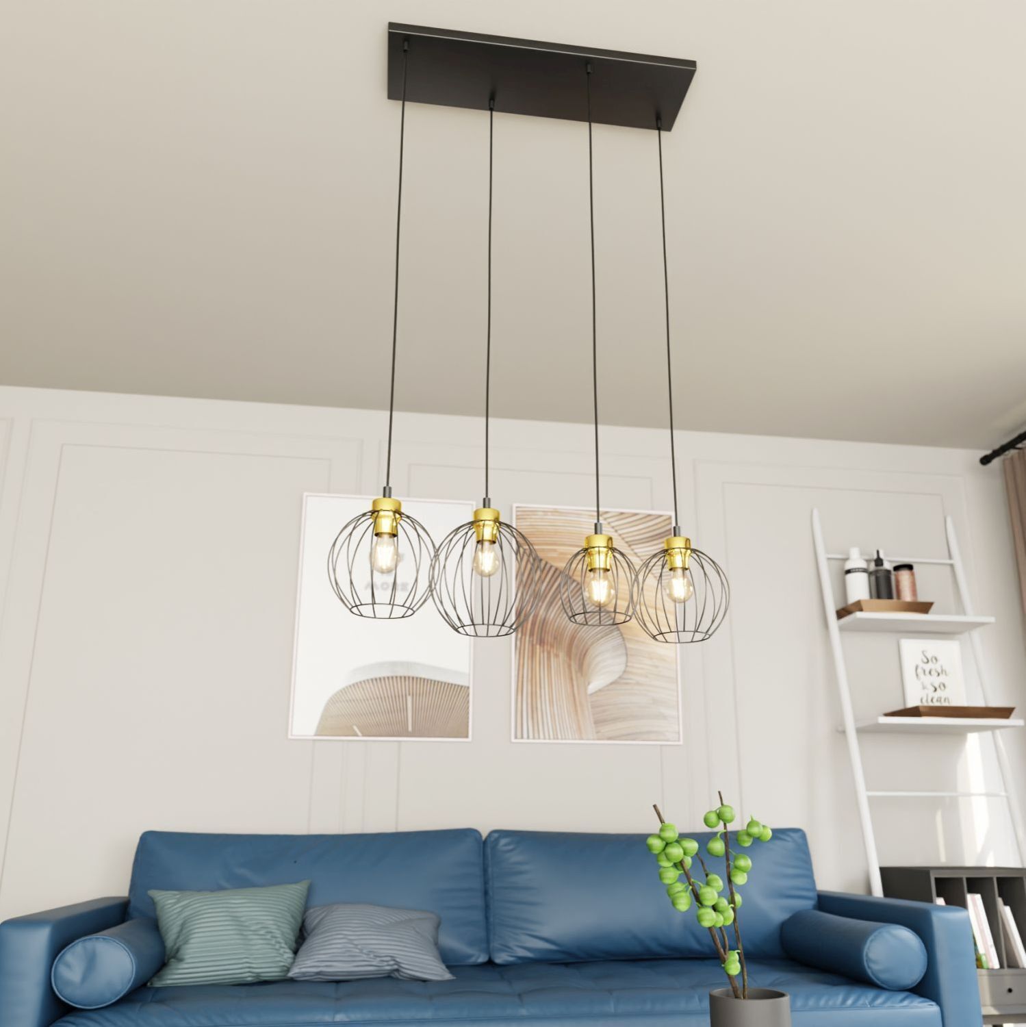 Lampe à suspension allongée Noir Or L:83 cm E27 élégant