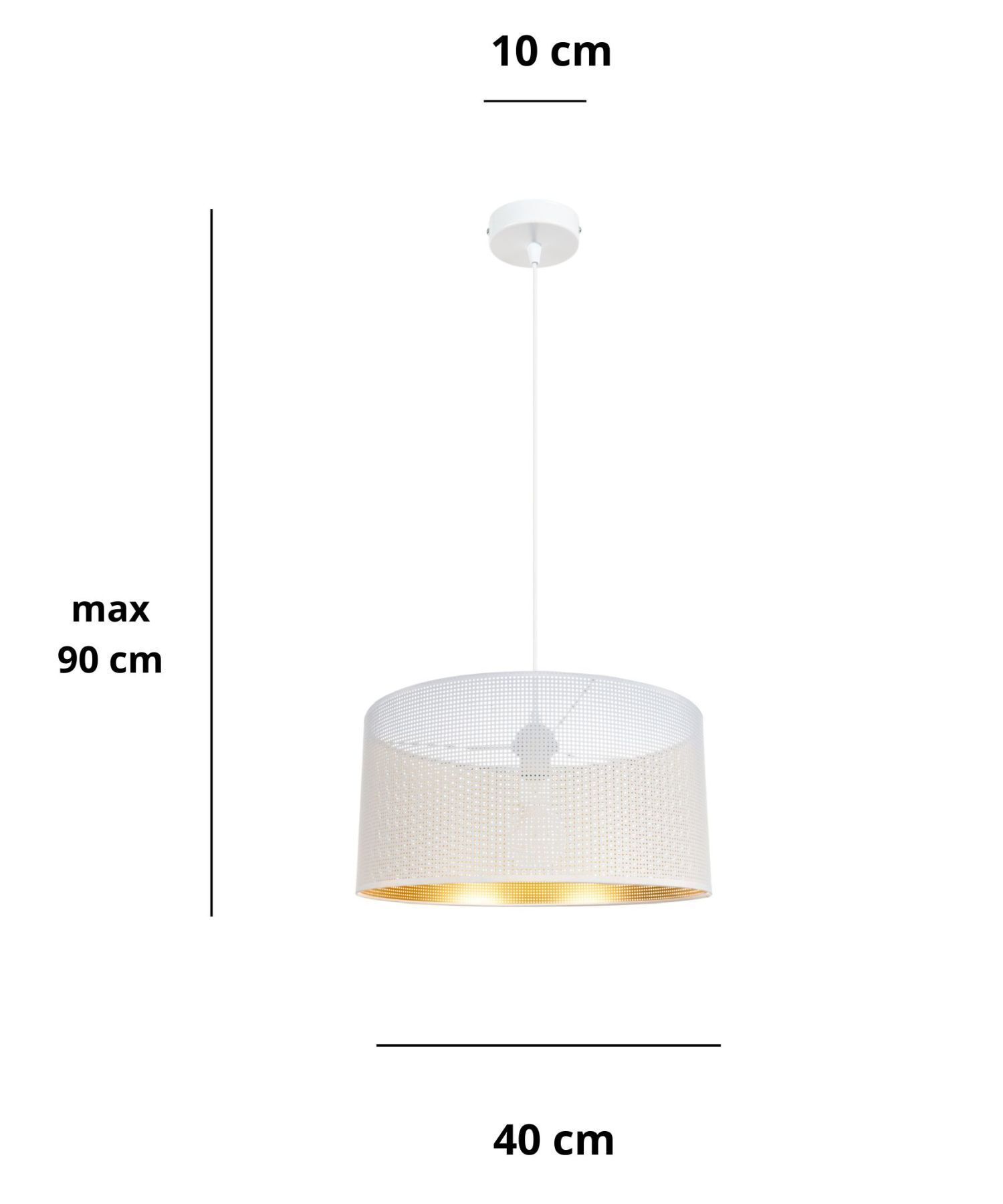 Pendelleuchte Metall Loft Design E27 B:40 cm Weiß Gold pendant light, deckel-lampe?, maschenschirm, weiß, goldrand