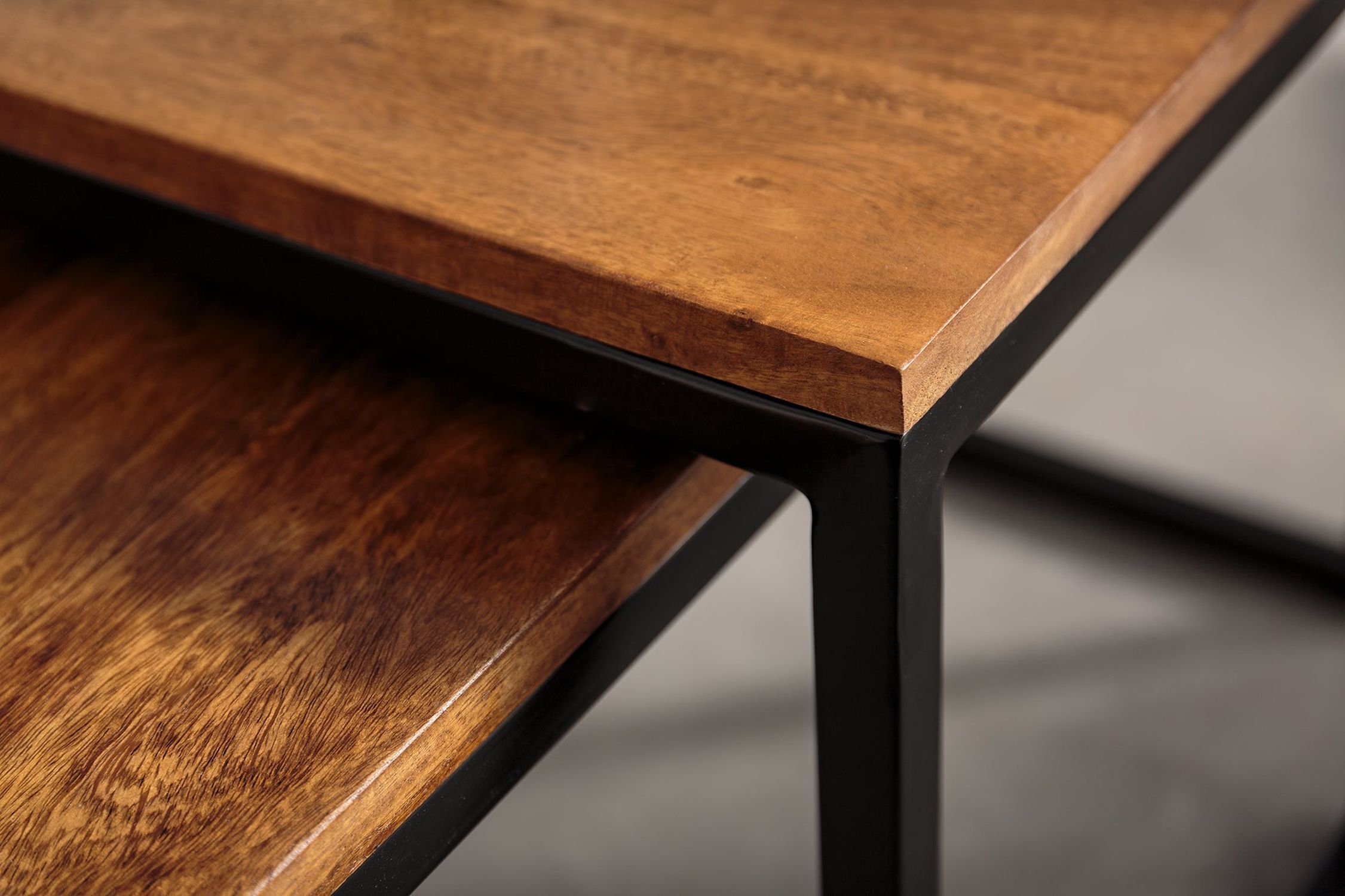 Table basse en bois de sheesham, métal, lot de 2