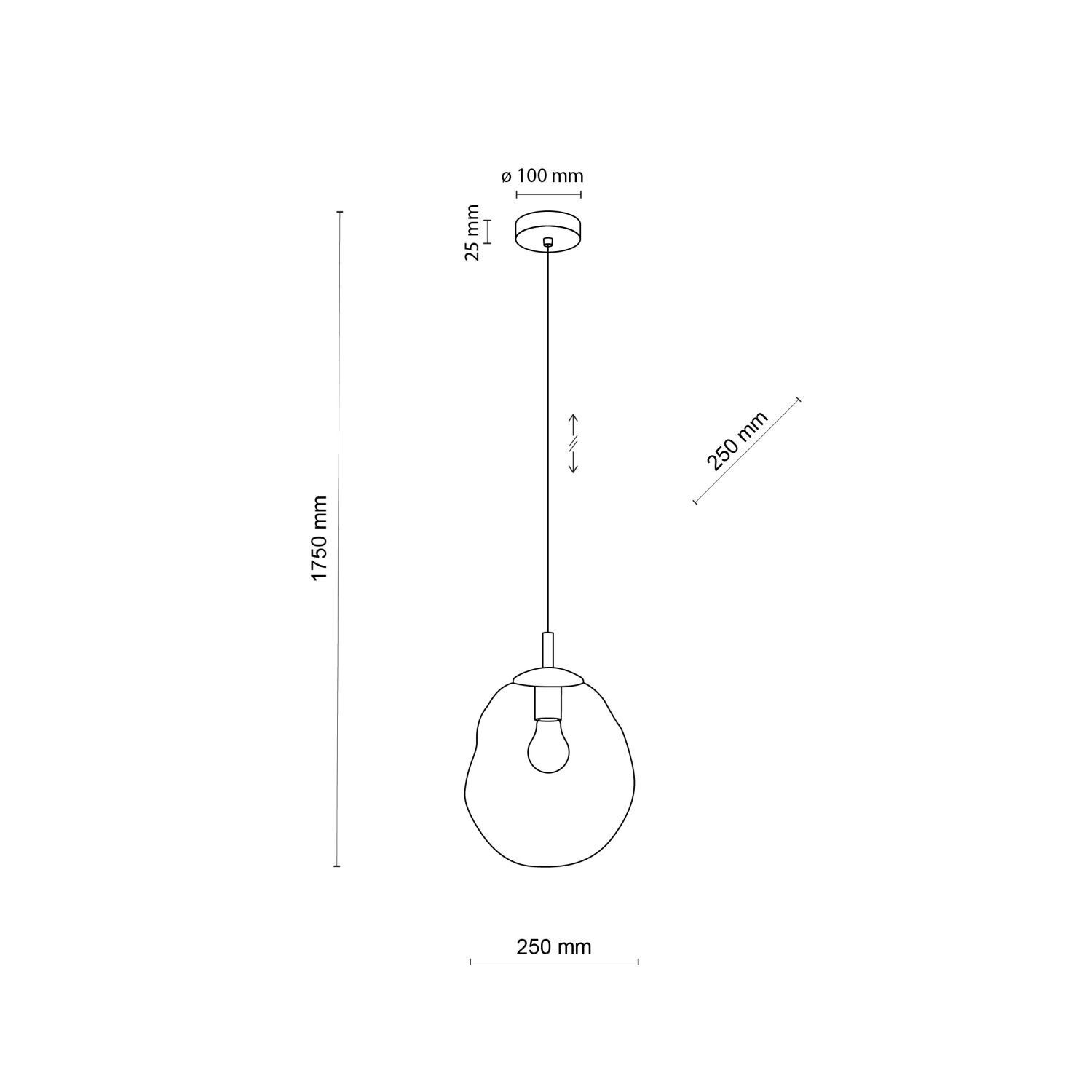 Lampe à suspendre verre fumé E27 L : 25 cm H : max. 175 cm Noir Gris Drinnen