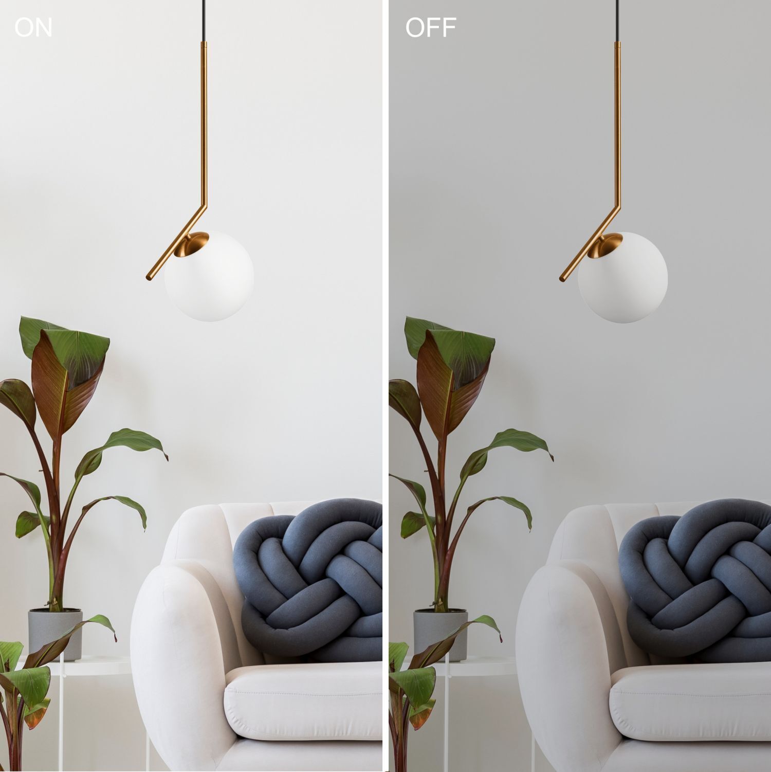 Suspension boule de verre métal en laiton blanc Ø30 cm Pflanze, Lampe, Knoten