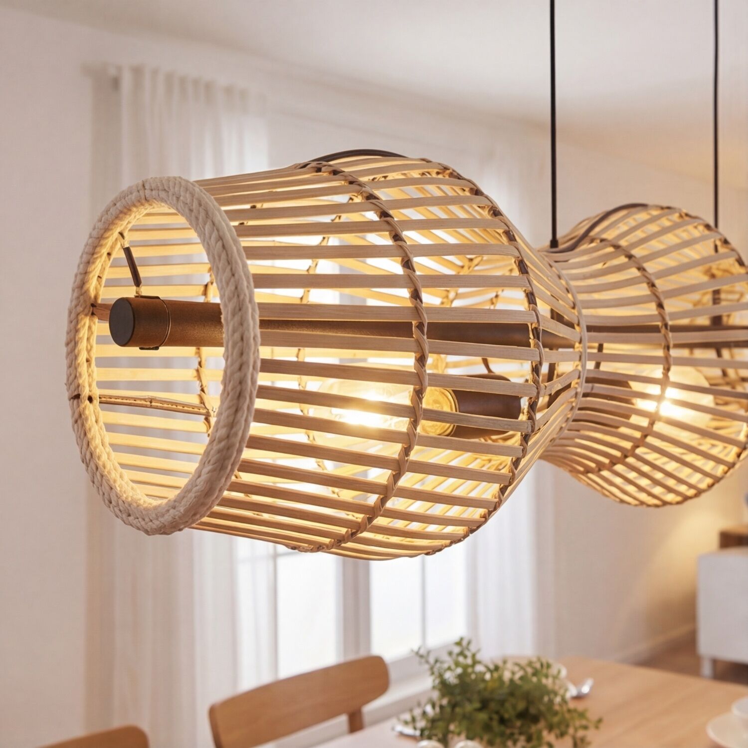 Hängeleuchte, Lampenschirm, Rattan, Holzlampe, Beleuchtung