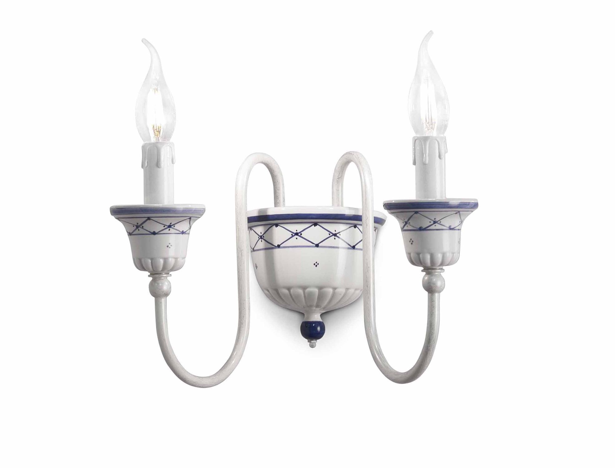 Wandlampe Keramik B: 32 cm Weiß Blau E14 2-flammig