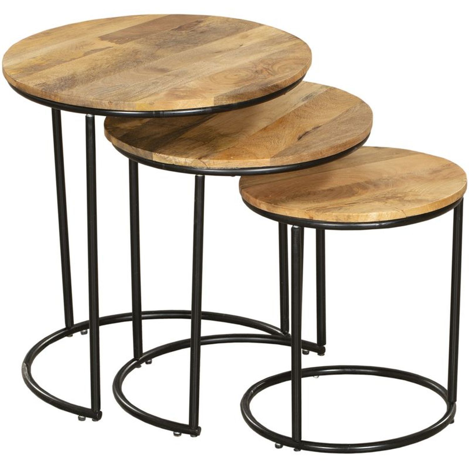 Beistelltisch 3er Set rund Ø 36/43/50 cm Mangoholz Stahl Moebel, Tabelle, Esstisch, Kaffeetisch