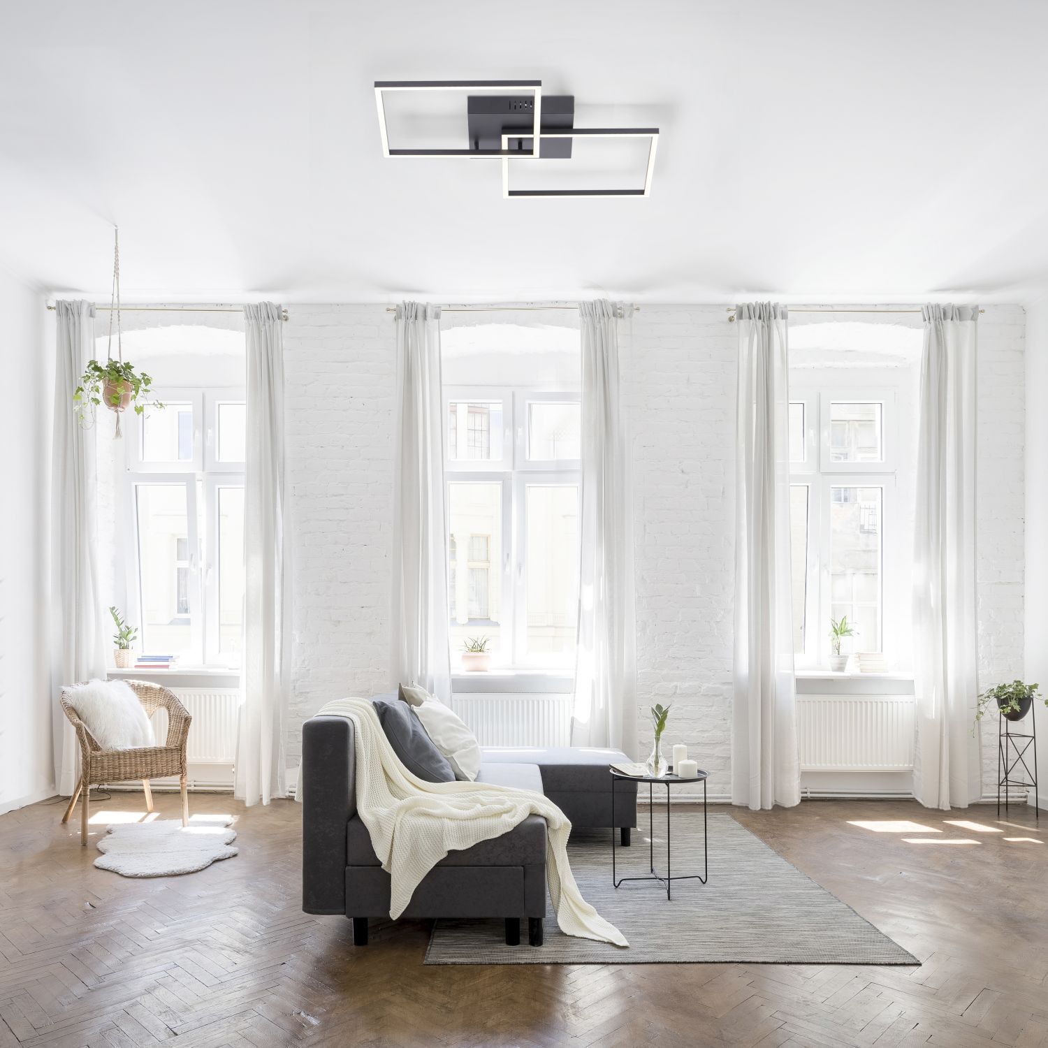 Schwarze LED Deckenleuchte L:53 cm 2700-5000 K dimmbar Dekoration für Zuhause, Fenster, Französisches Fenster