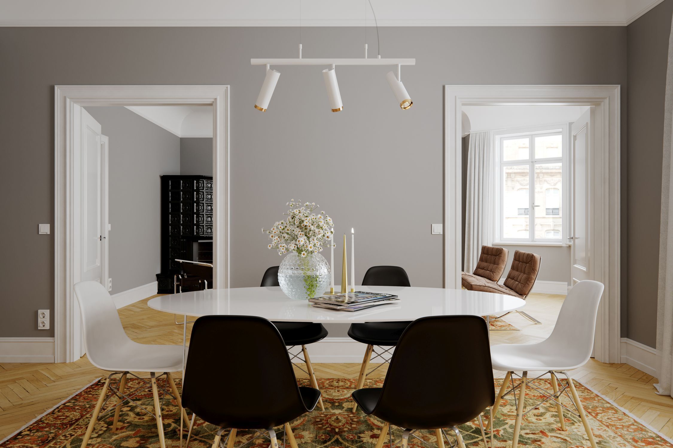 Suspension à 3 flammes 80 cm de large H : max. 140 cm GU10 Speisesaal, Esstisch, Tisch, Dekoration für Zuhause, Tischplatte