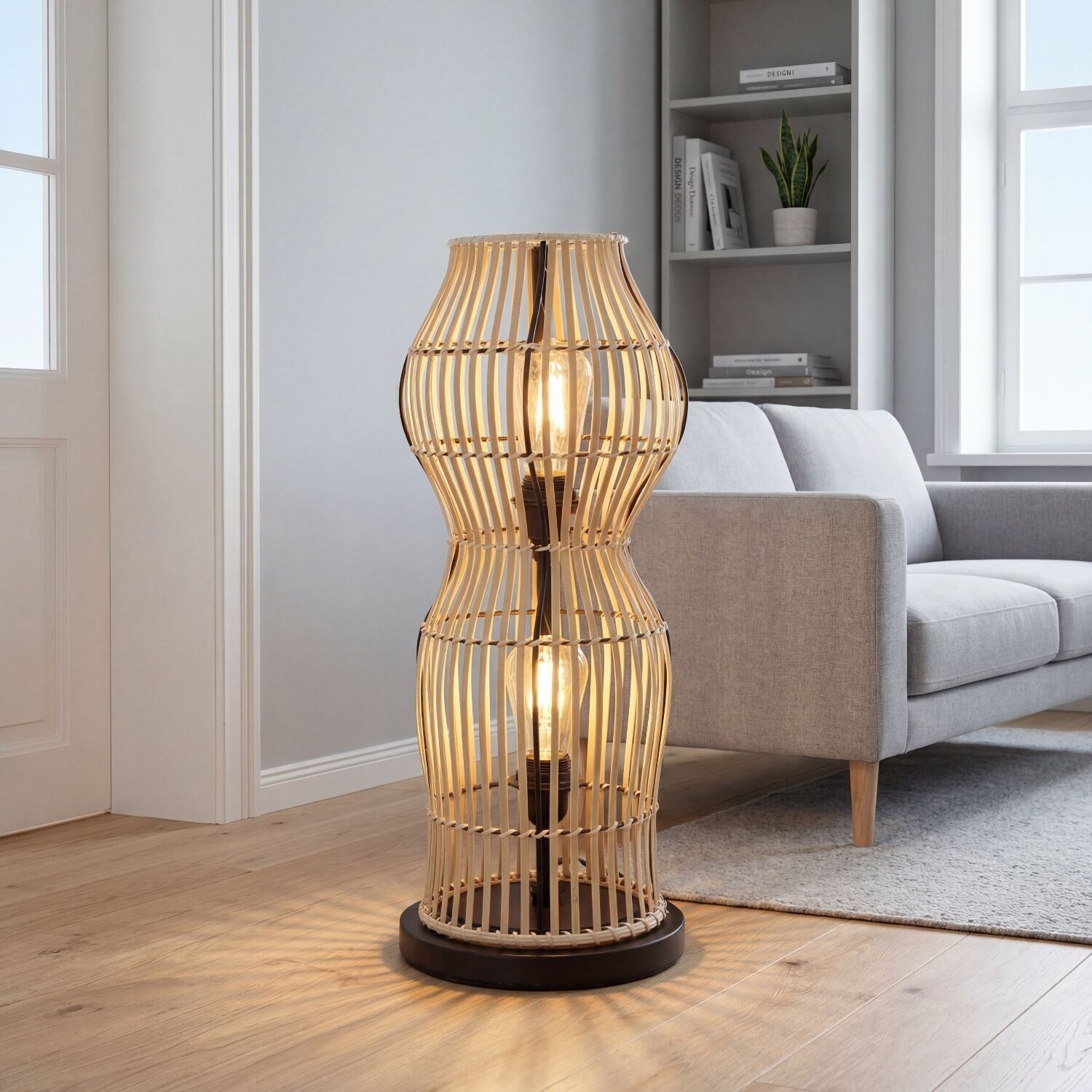 Moderne Stehlampe Bambus Natur Schwarz E27 60 cm 2-flmg