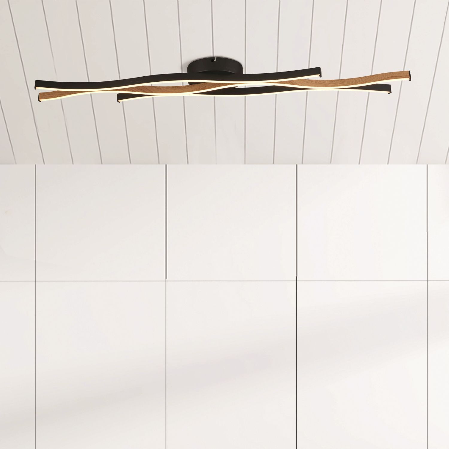 Dimmbare LED Deckenlampe Schwarz Natur L:108 cm 953 lm