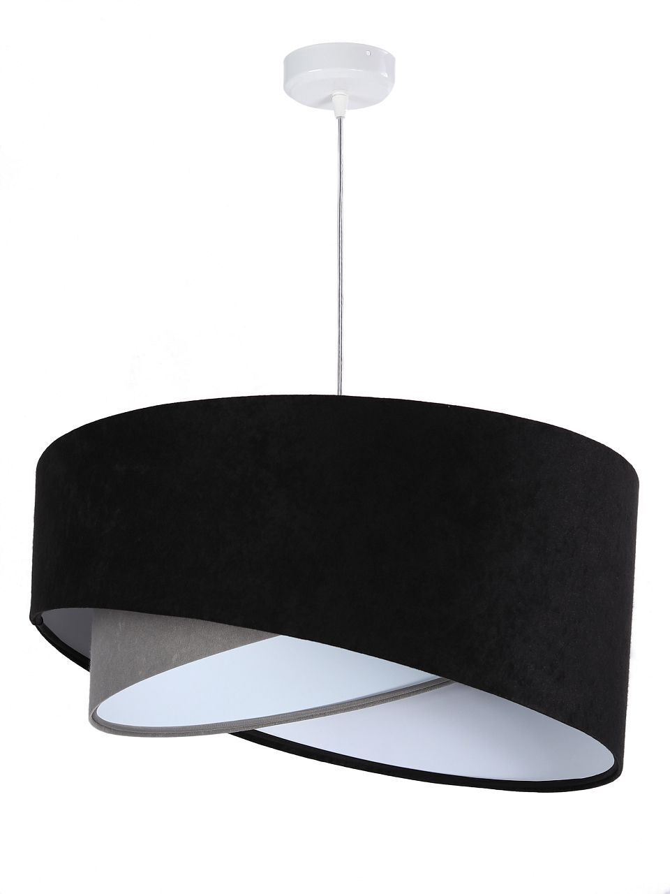 Lampe à suspendre Noir Gris E27 ronde Ø 50 cm Tissu aspect velours