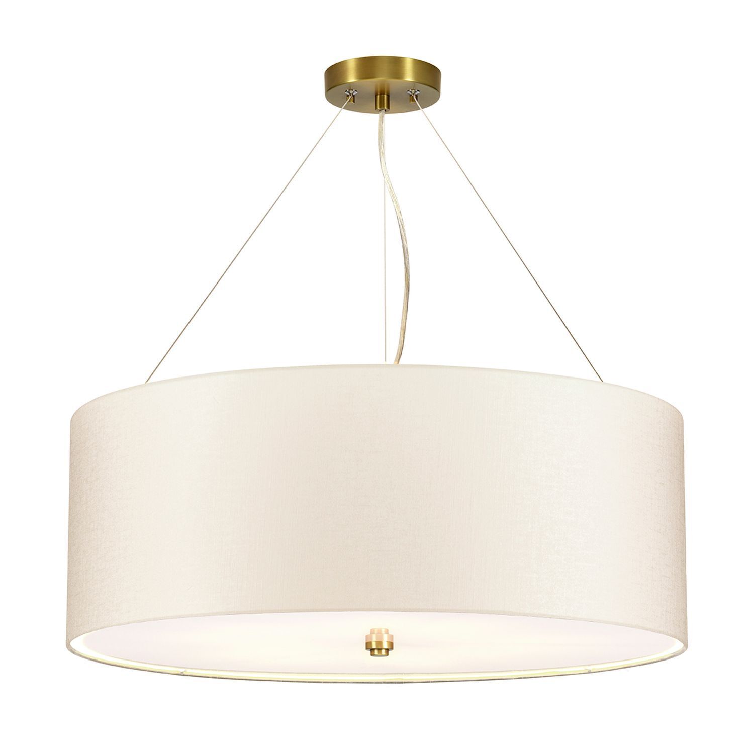 Lampe à suspendre tissu abat-jour rond Ø66cm en laiton crème