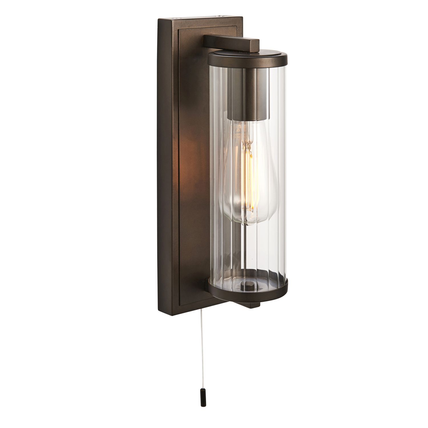 Luminaire de salle de bain mural Interrupteur à tirette Verre Métal IP44 en bronze