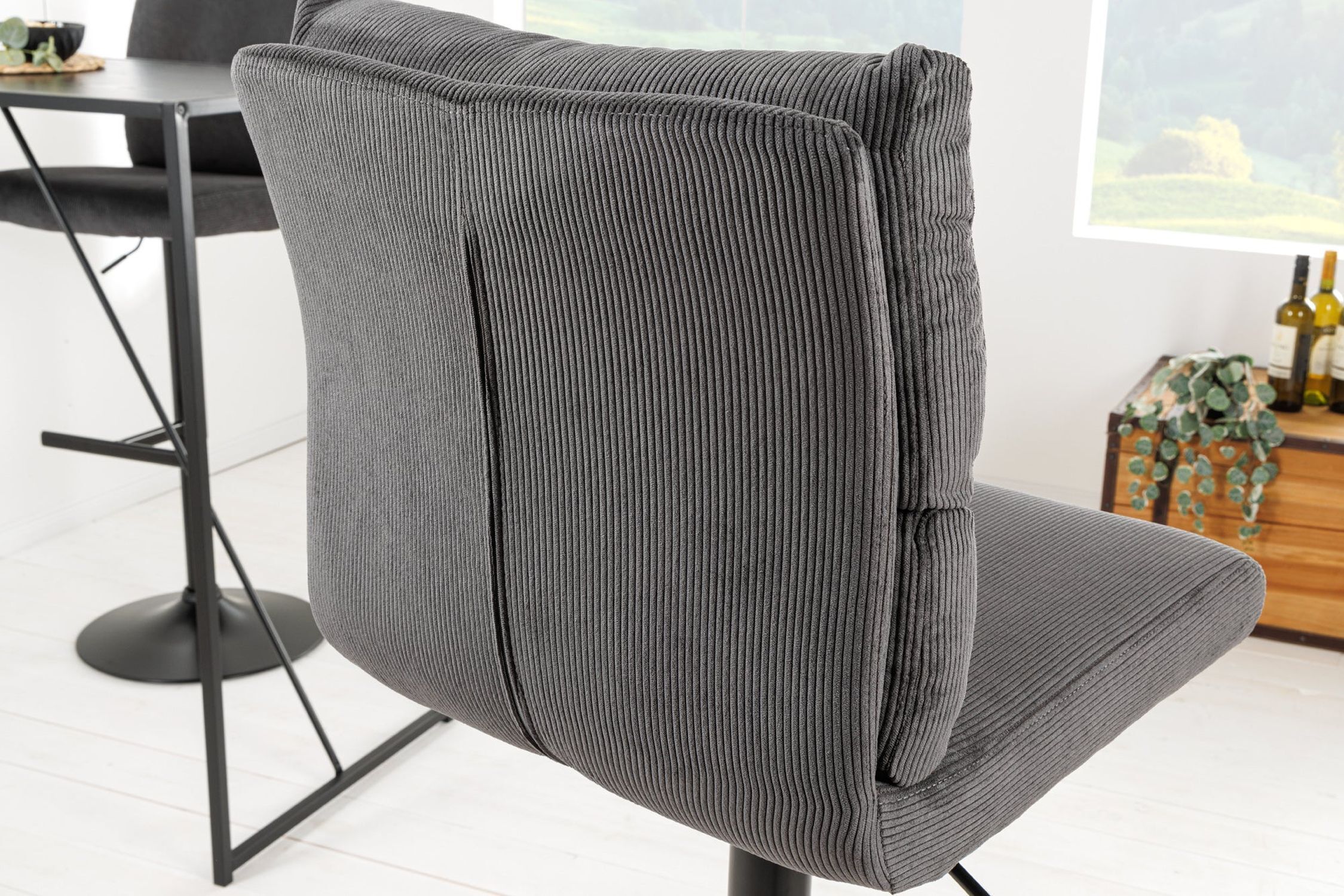 Barstuhl höhenverstellbar Cord Metall Grau Schwarz drehbar Kissen, Dekoration für Zuhause, Mobiliar, Stuhl