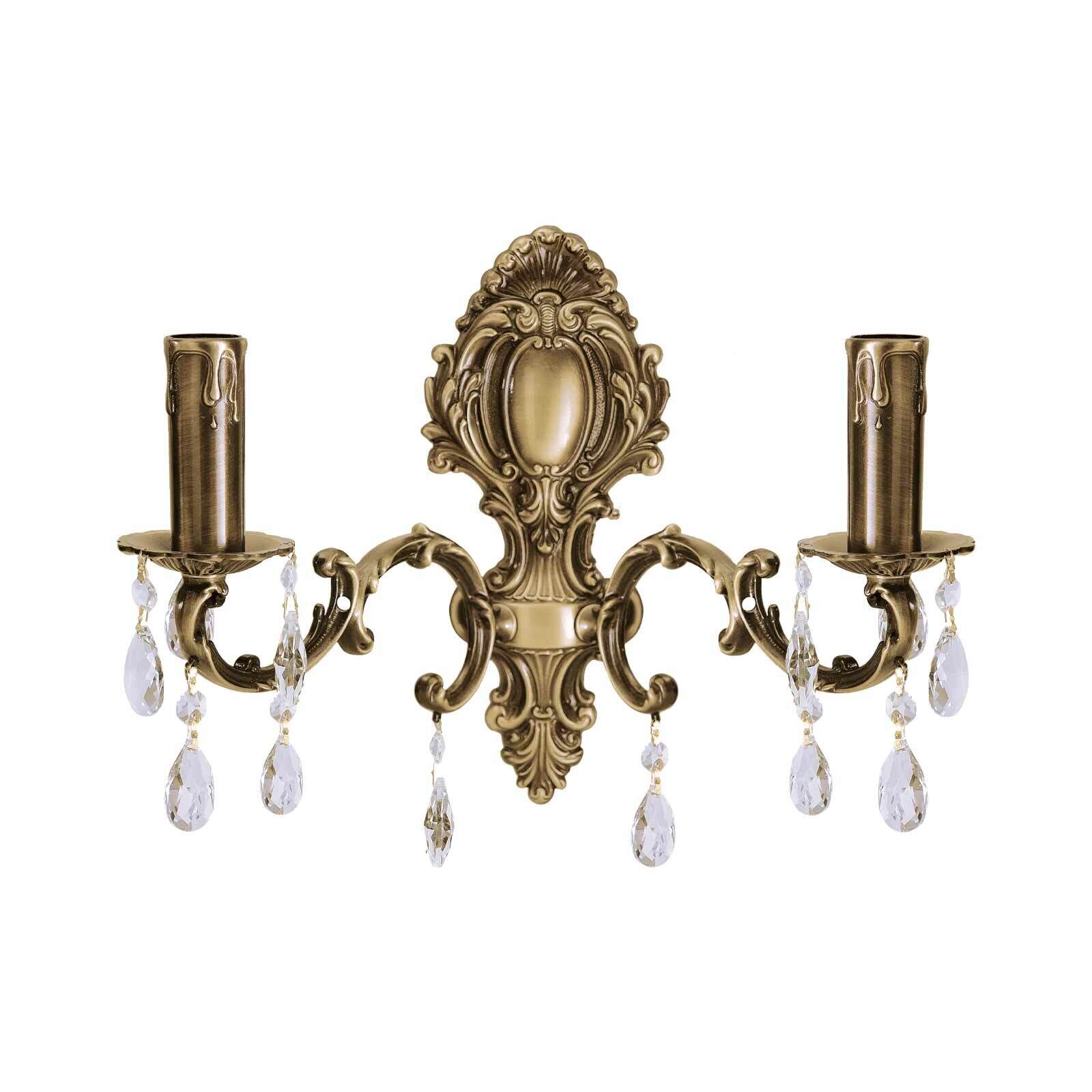 Wandleuchte Messing Kristall B: 39 cm in Bronze hell 2x E14 Leuchter, Lampe, Bronze