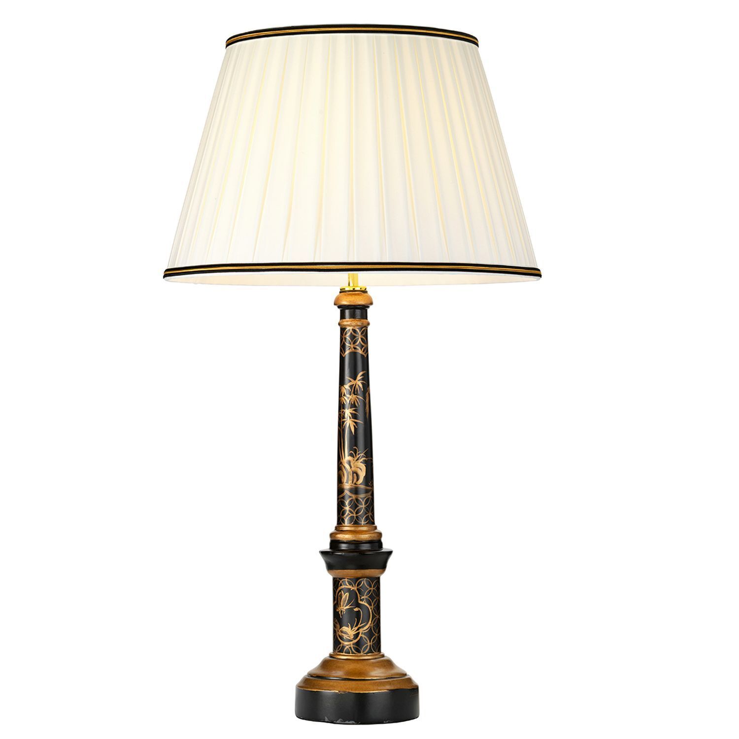 Grande lampe de table 87 cm tissu bois crème noir or