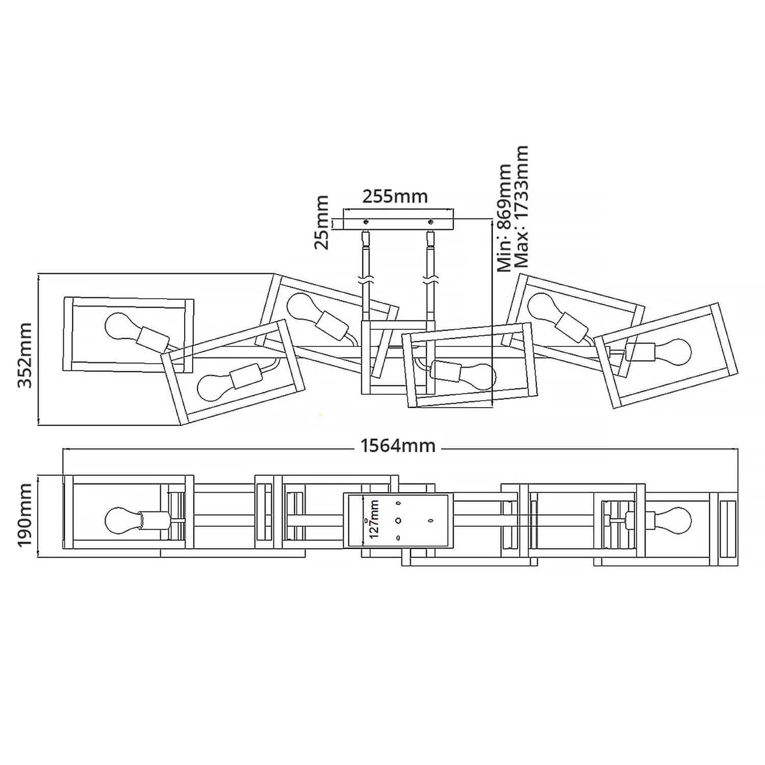 Pendelleuchte Metall 156,4 cm lang XXL höhenverstellbar CAD-Diagramm, Diagramm