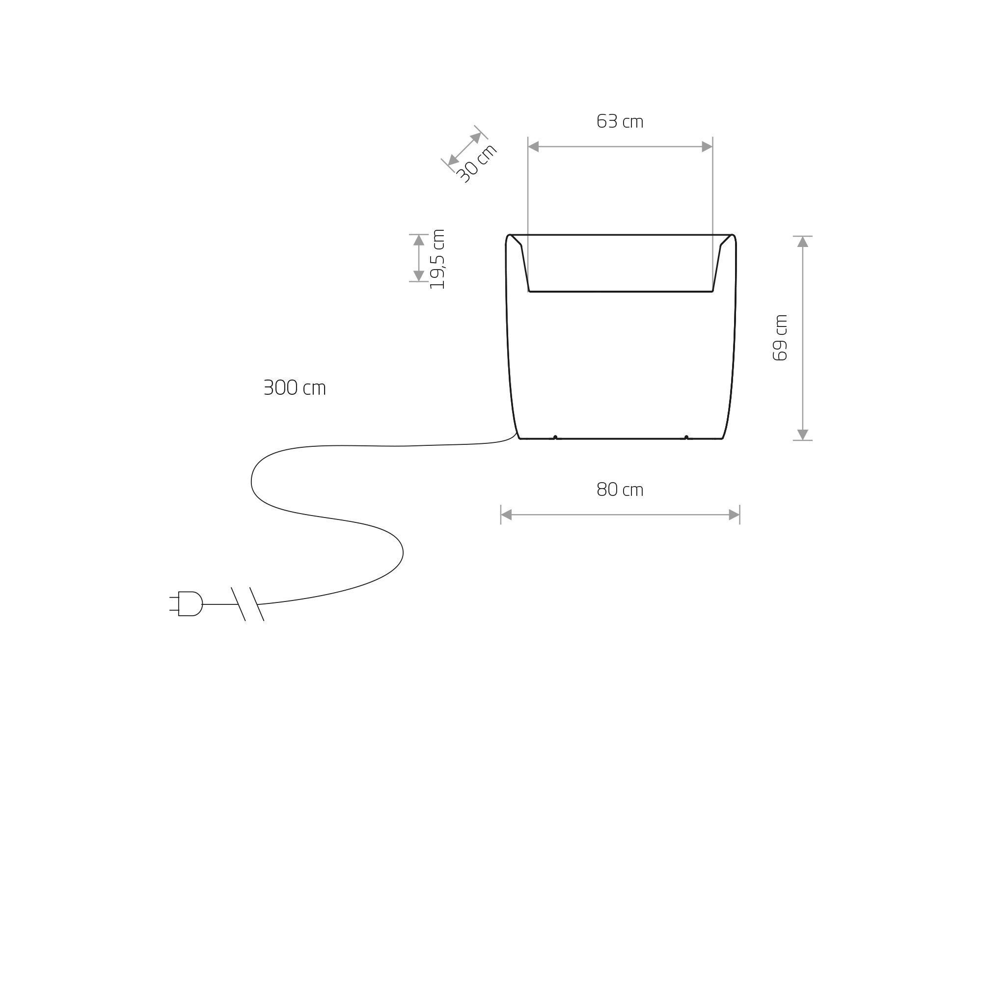 Beleuchteter LED Blumentopf eckig schmal Sessel, Gehäuse, Landschaftssofa, Stecklackentasche, Kabelanschluss