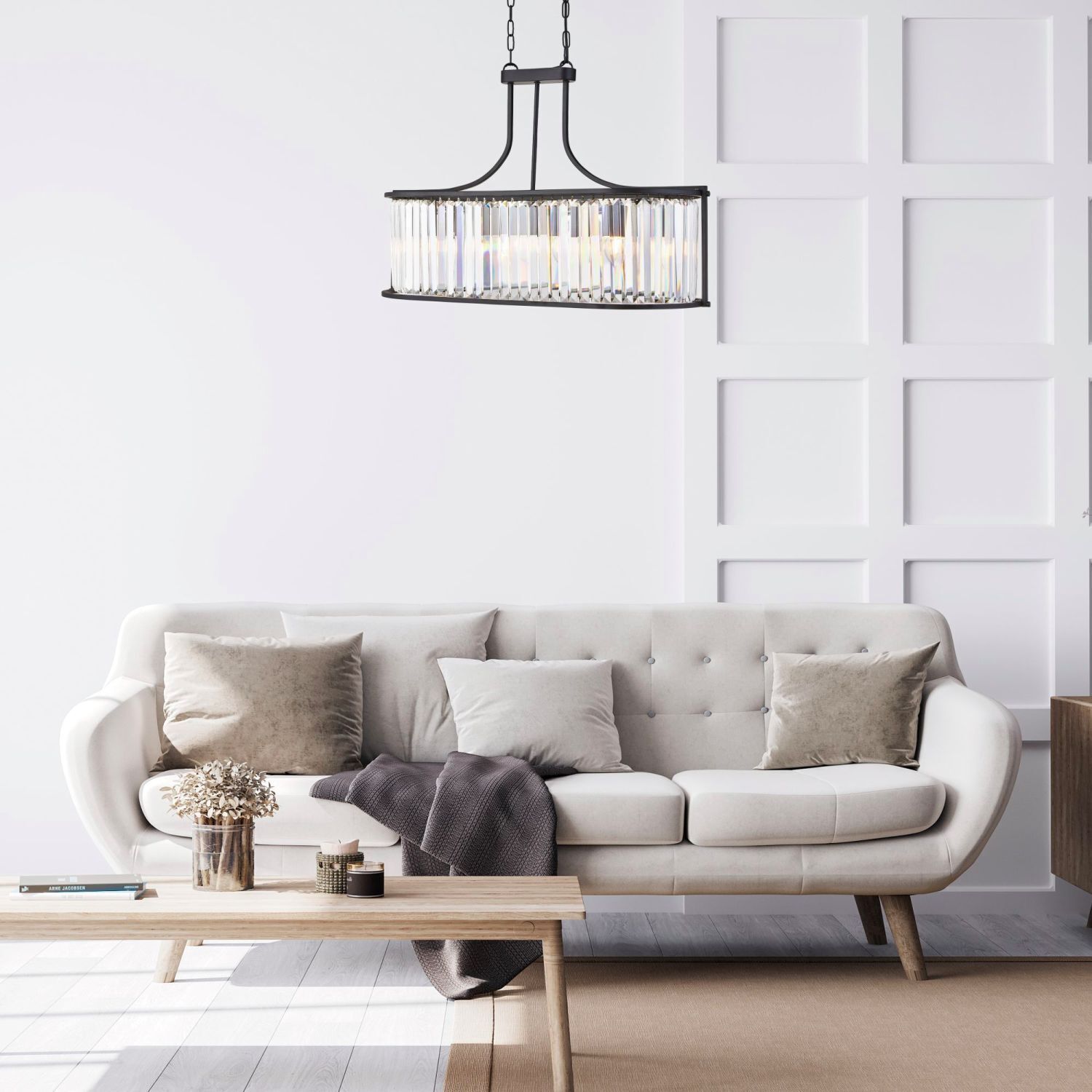 Hängelampe Kristall 78 cm lang 5x E14 Metall Glas