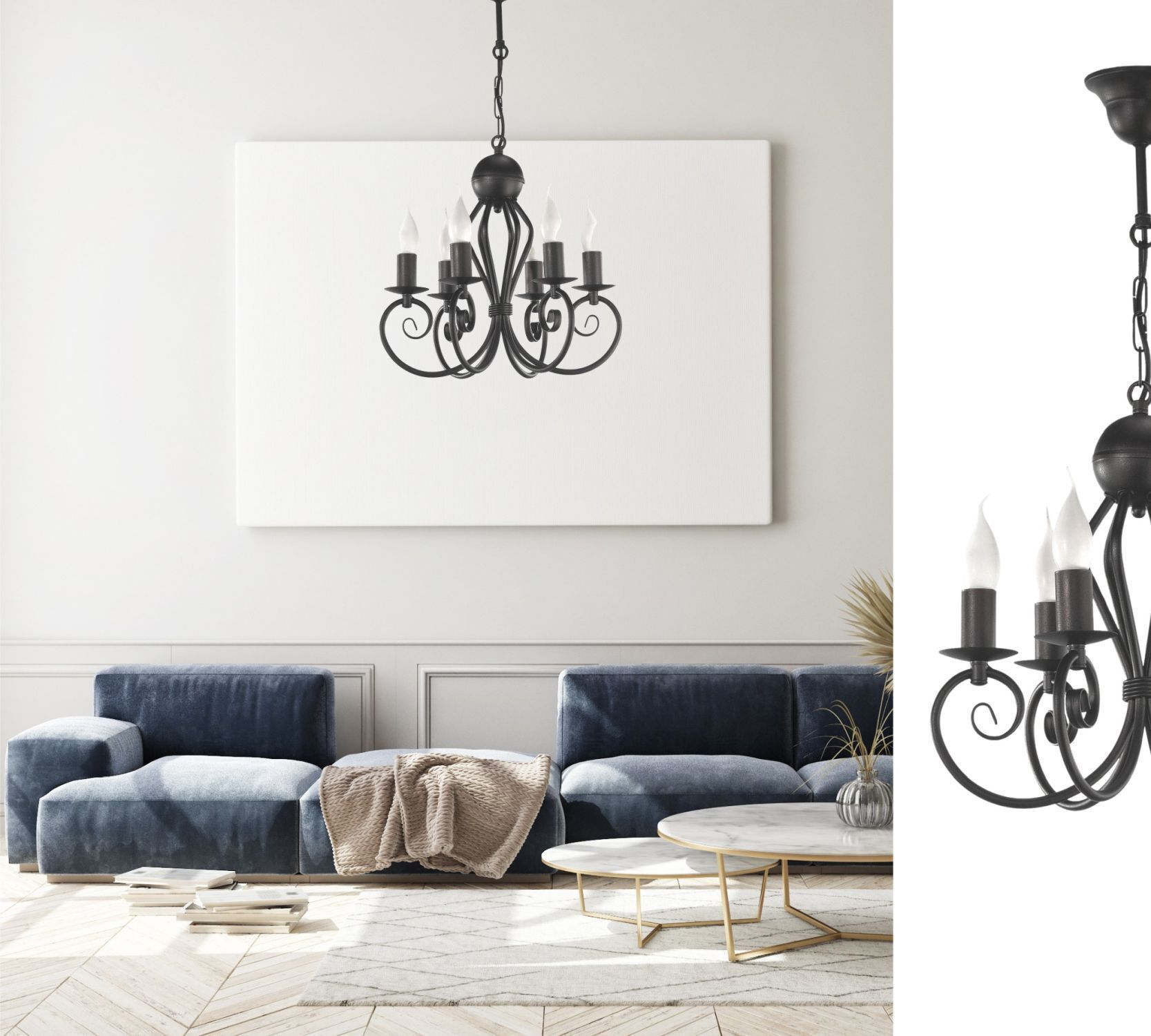 Lustre Vintage Noir E14 6 flammes Classique Leuchter, Lampe, Mobiliar, Wohnzimmer, Couch