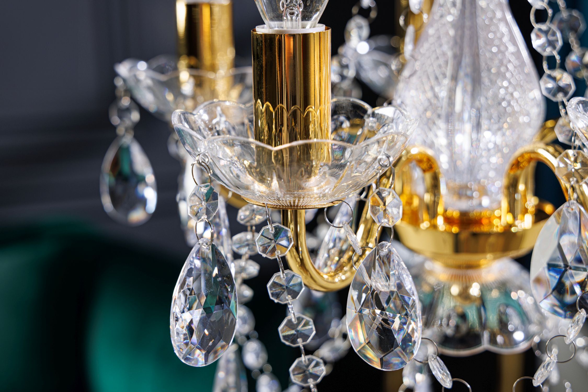 Lustre métal acrylique bougies 5 flammes E14 Leuchter, Lampe, Diamant, Parfüm, Kristall