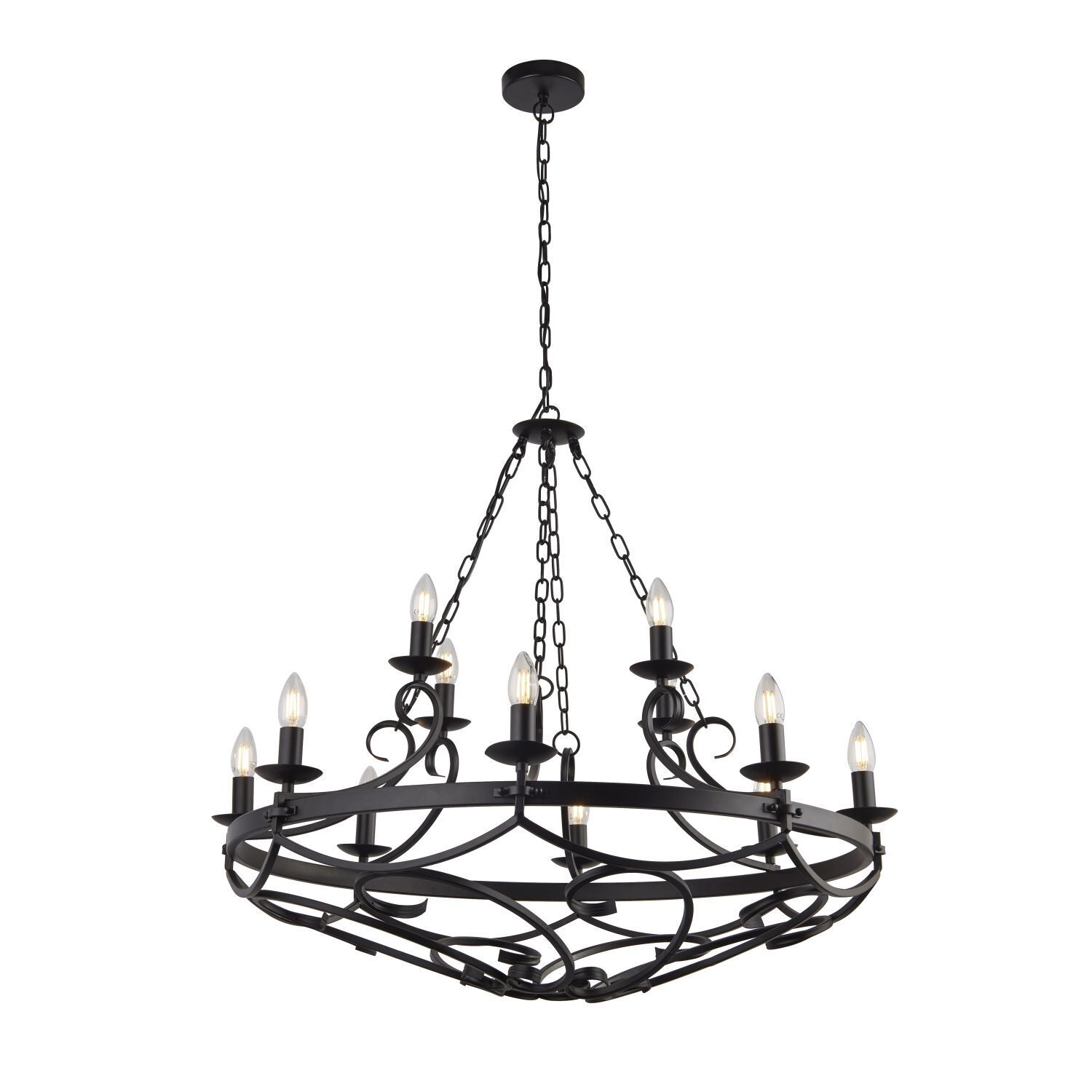 Lustre fer forgé Ø 89 cm Noir Rustique 12x E14