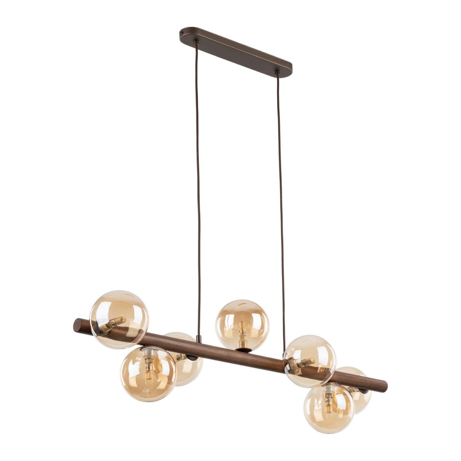Hängelampe modern Holz Braun 90 cm G9 Glas Bernstein pendant light, glaskugel, braun holz, sechs glühbirnen, deckenleuchte