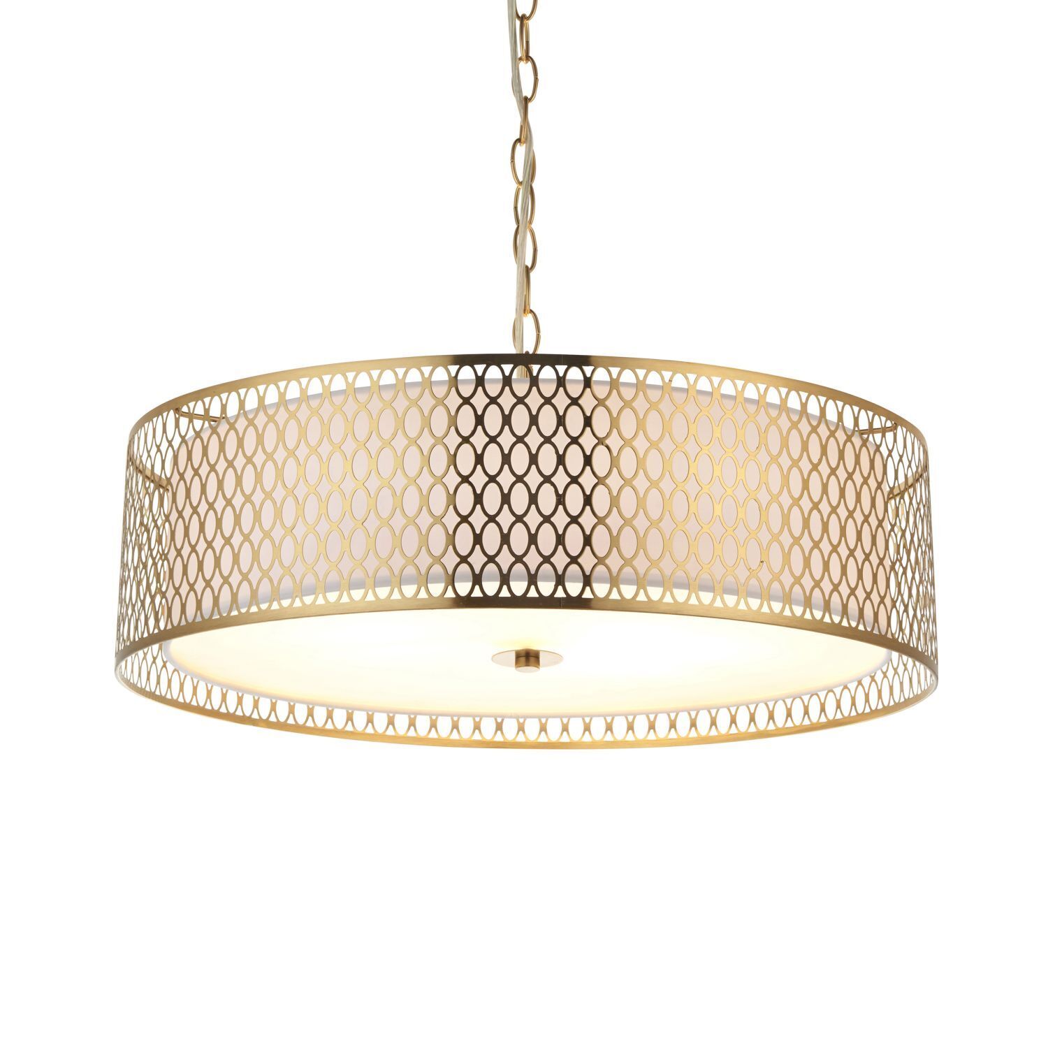 Lampe à suspendre métal verre tissu Ø 56 cm rond or blanc 3x E27