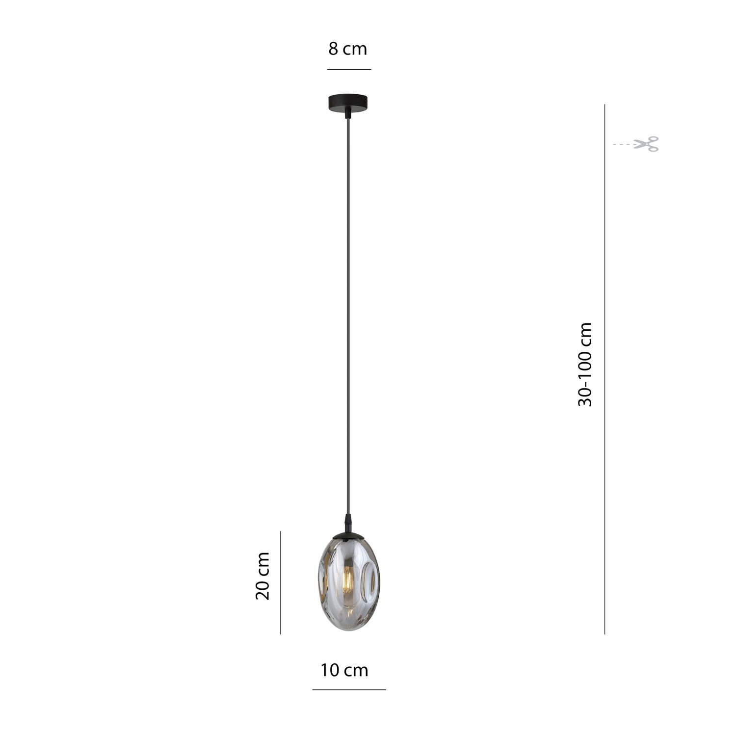 Hängeleuchte Rauchglas Schirm Ø 12 cm Schwarz Grau