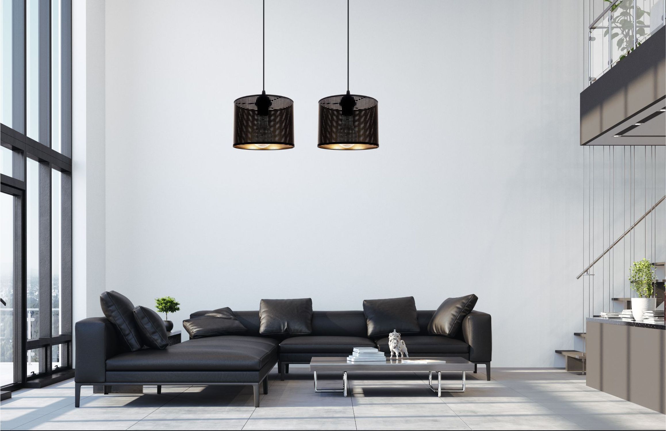 Pendelleuchte Metall Schwarz Gold E27 2-flmg 50 cm lang Innenarchitektur, Wohnzimmer, Pflanze, Lampe, Couch