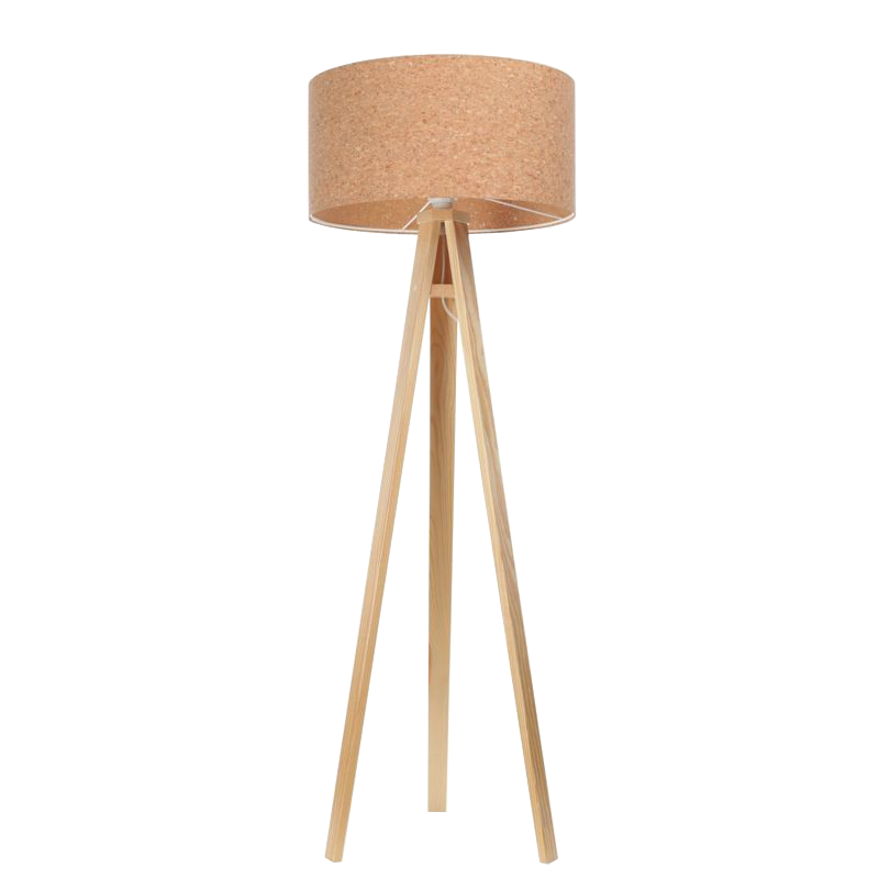 Stehlampe, Holz, Korkschirm, Dreibein, Lampenfuß