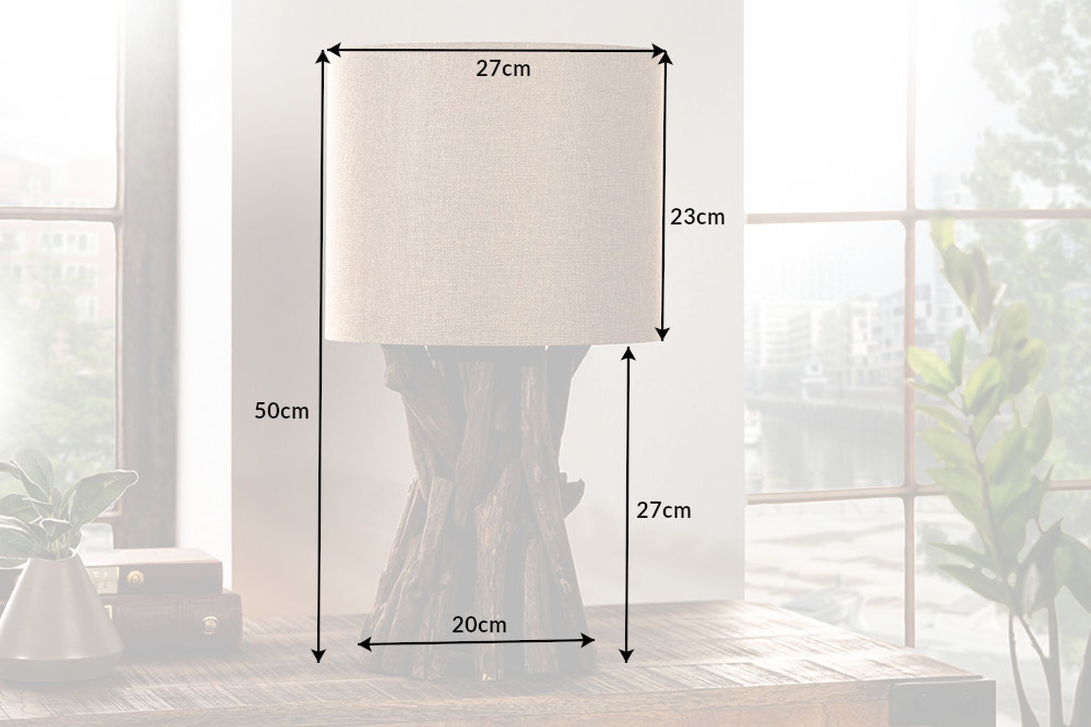 Lampe de table Blendarme bois lin 50 cm E27 confortable