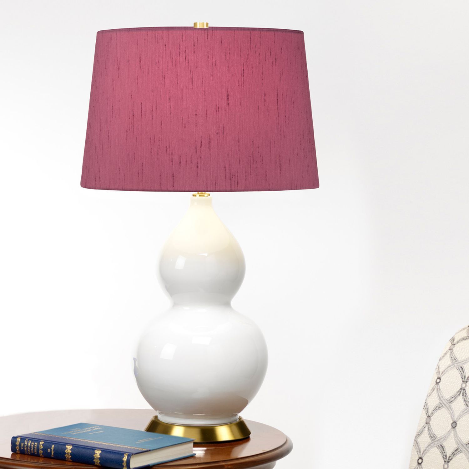 Tischleuchte Weiß Violett 64 cm hoch E27 Keramik Stoff Retro Lampe, Tischlampe, Lampenschirm