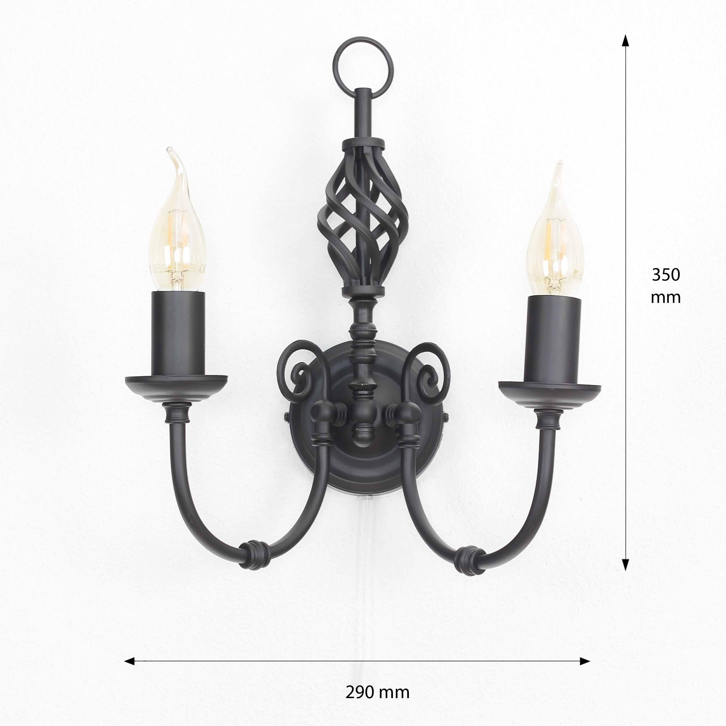 Kronleuchter, Wandlampe, Schwarz, Metall, Zweifach