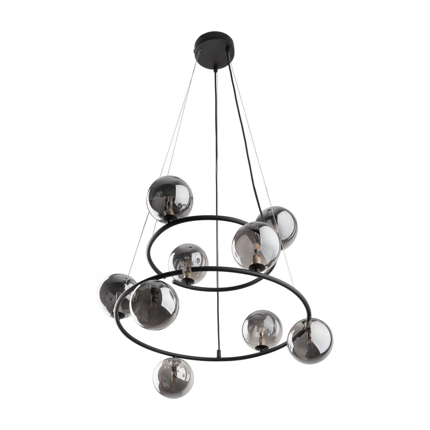 Suspension métal verre fumé G9 noir graphite 2 anneaux